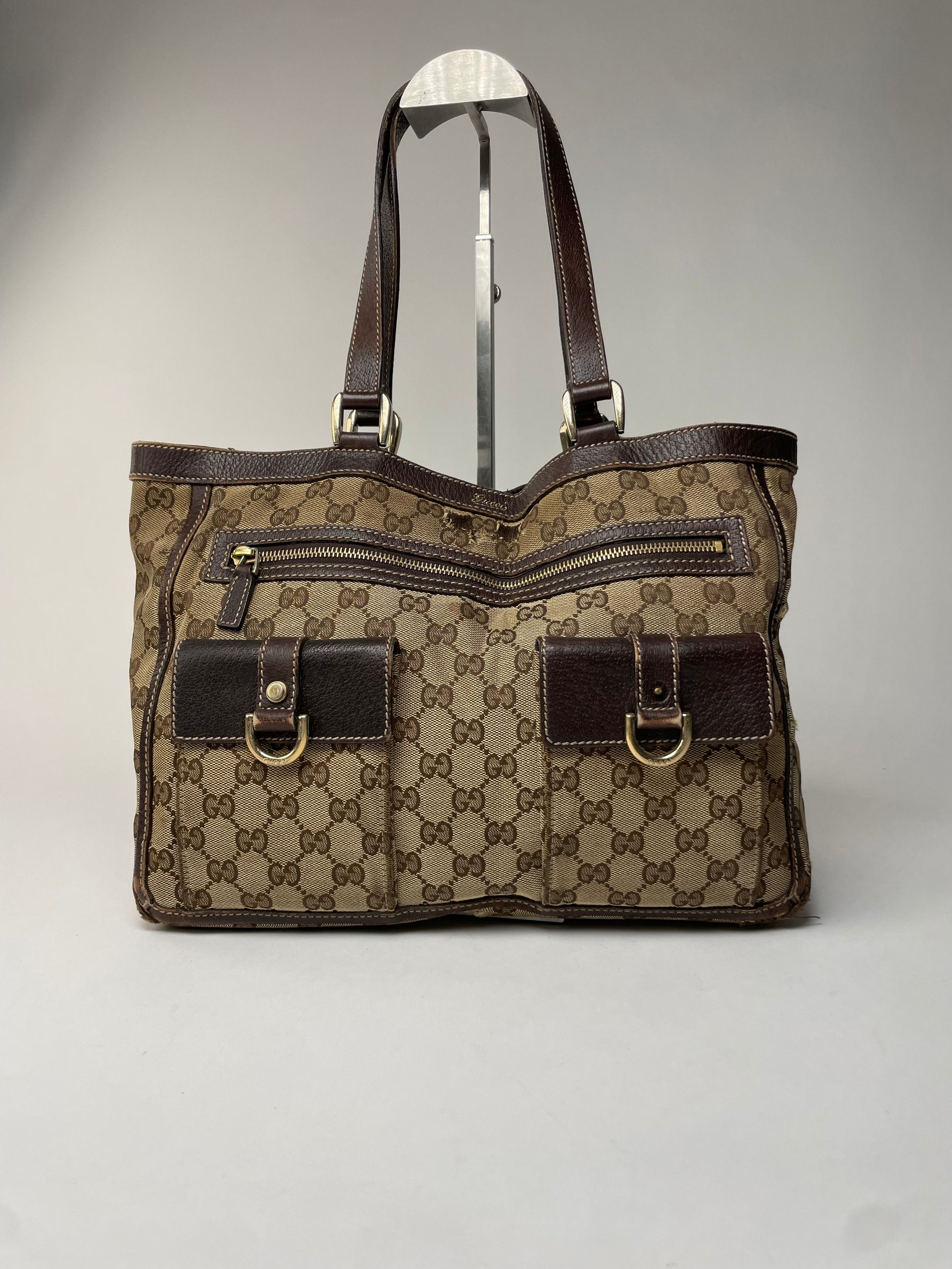 Gucci Vintage Monogram Handbag Beige Brown Size ONE SIZE - 14 Thumbnail