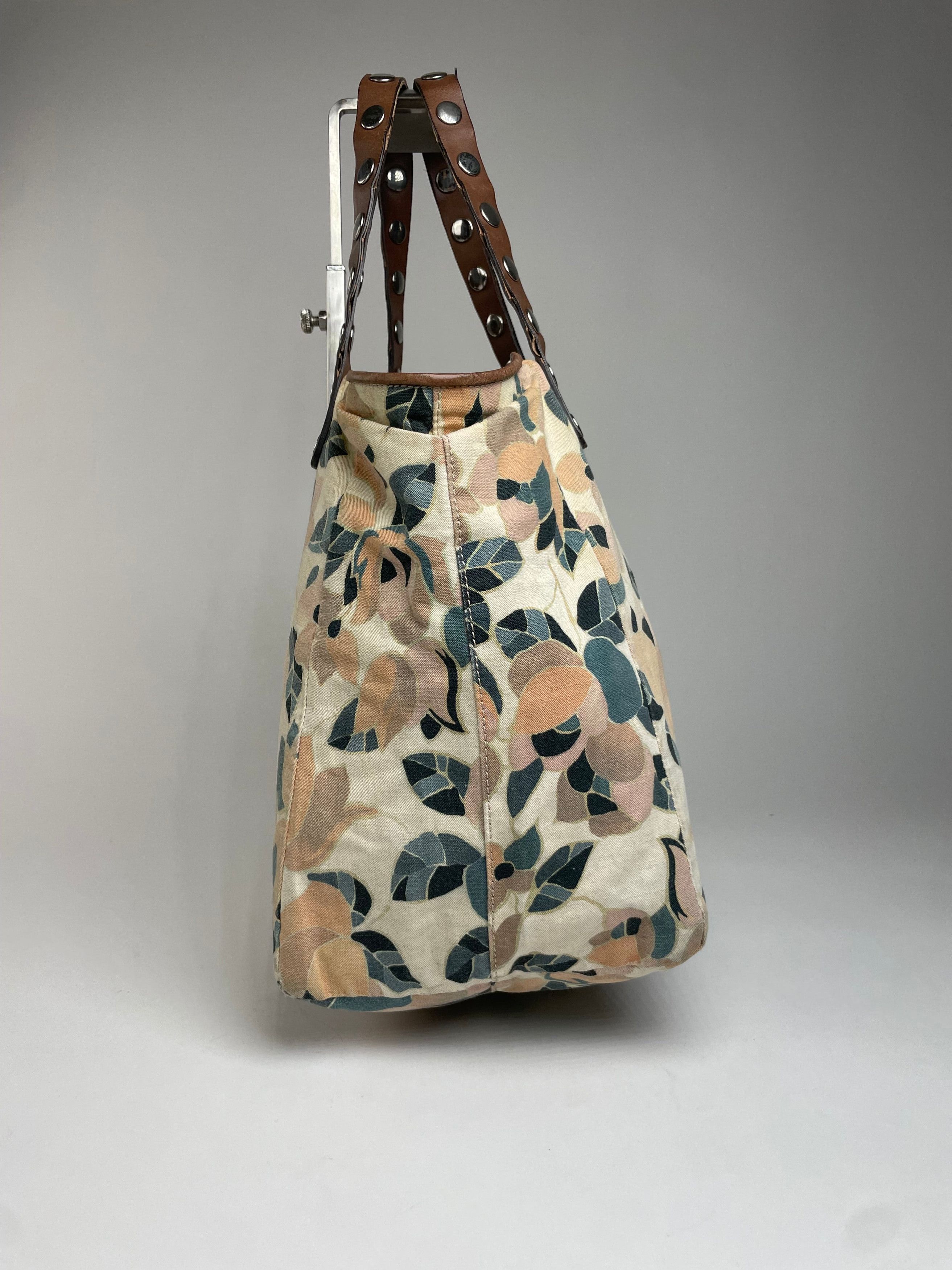 Marni Vintage Studded Floral Canvas Leather Tote bag beige brown g Size ONE SIZE - 2 Thumbnail