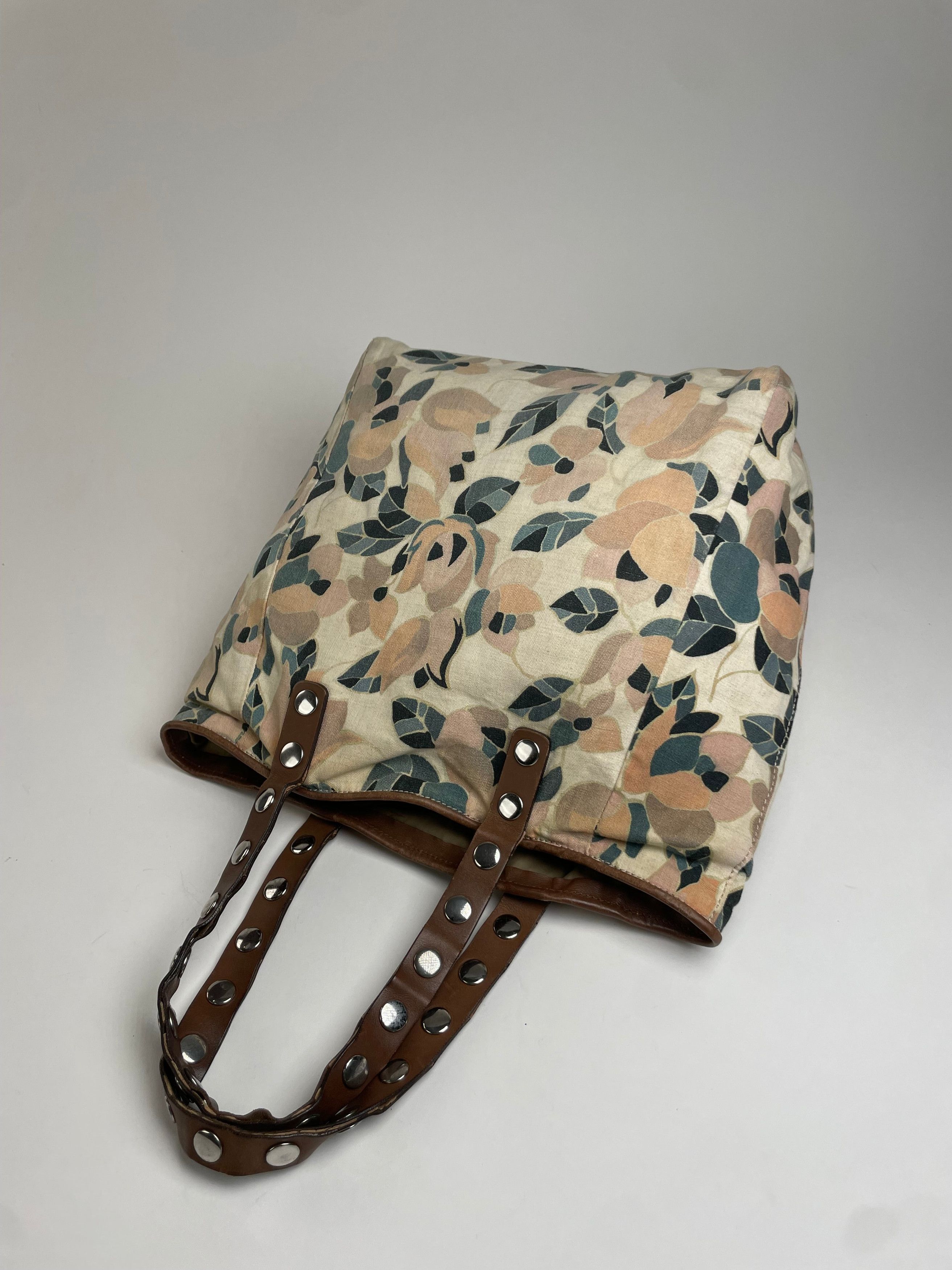 Marni Vintage Studded Floral Canvas Leather Tote bag beige brown g Size ONE SIZE - 5 Thumbnail