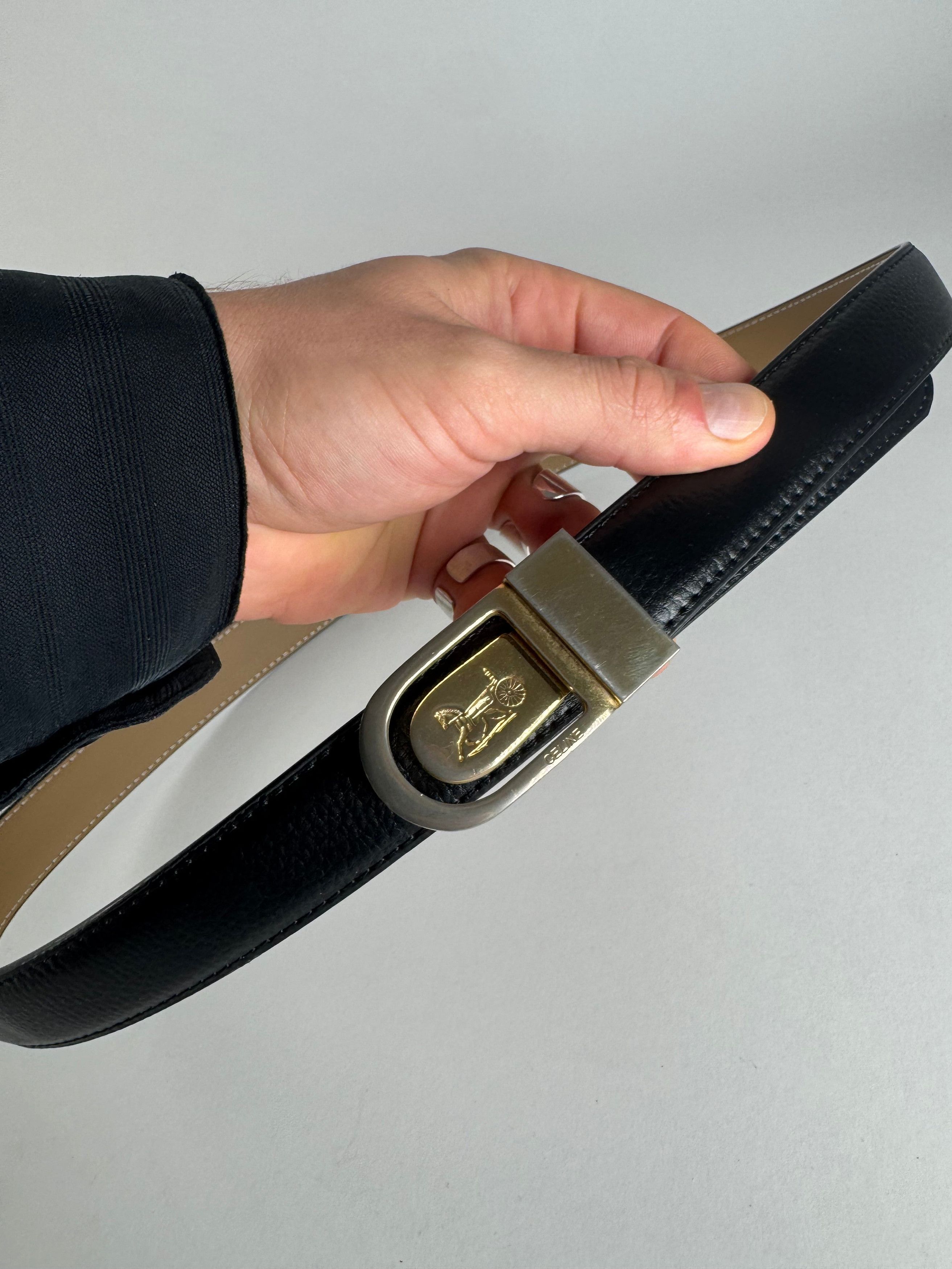 Celine Vintage Paris Carriage Logo Leather Belt Black Size ONE SIZE - 2 Thumbnail