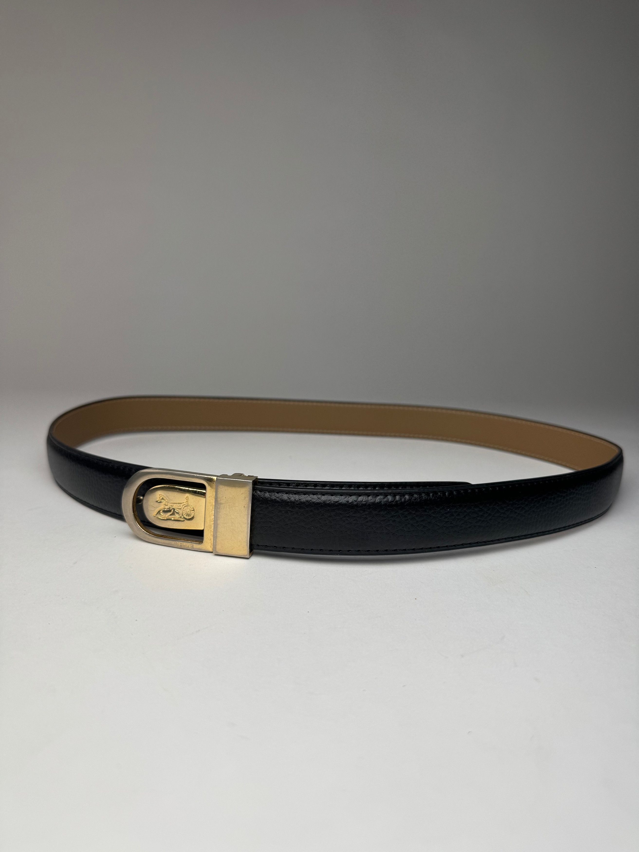 Celine Vintage Paris Carriage Logo Leather Belt Black Size ONE SIZE - 4 Thumbnail