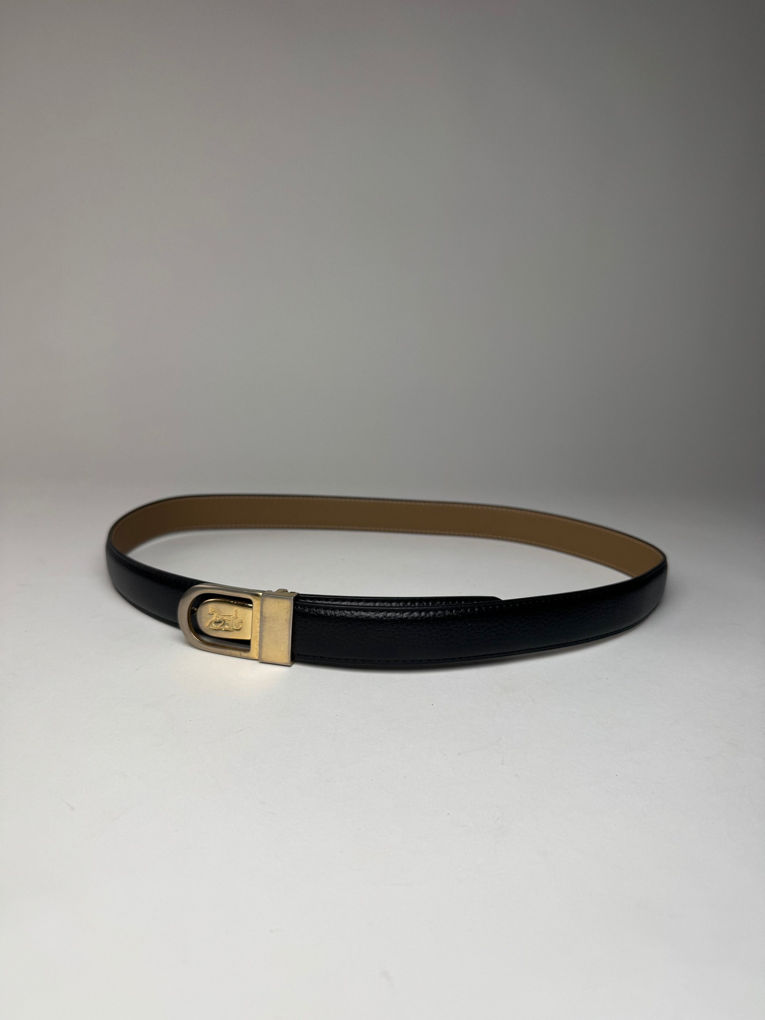 Celine Vintage Paris Carriage Logo Leather Belt Black Size ONE SIZE - 8 Thumbnail