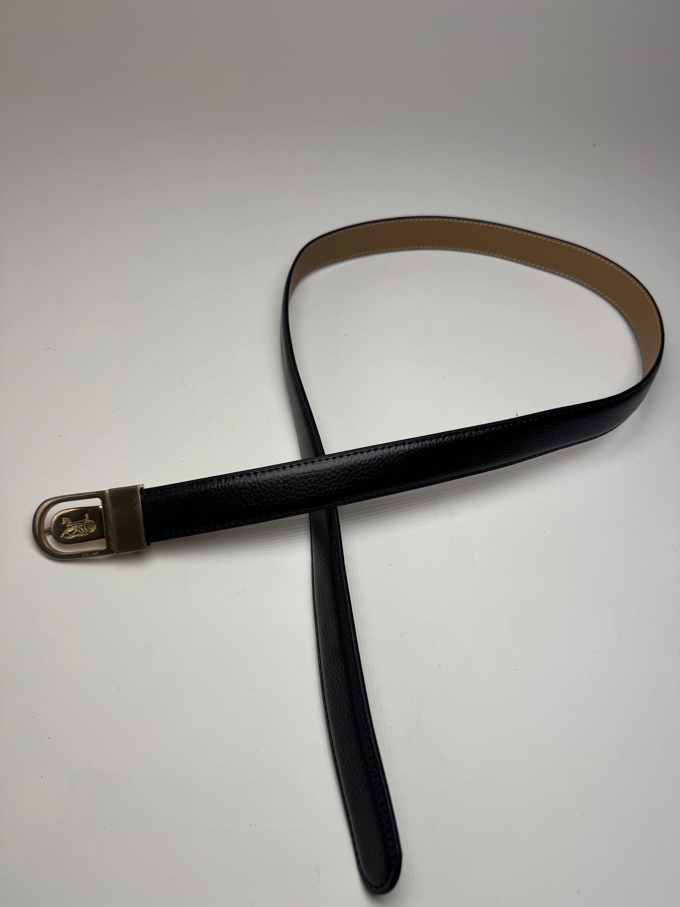 Celine Vintage Paris Carriage Logo Leather Belt Black Size ONE SIZE - 5 Thumbnail