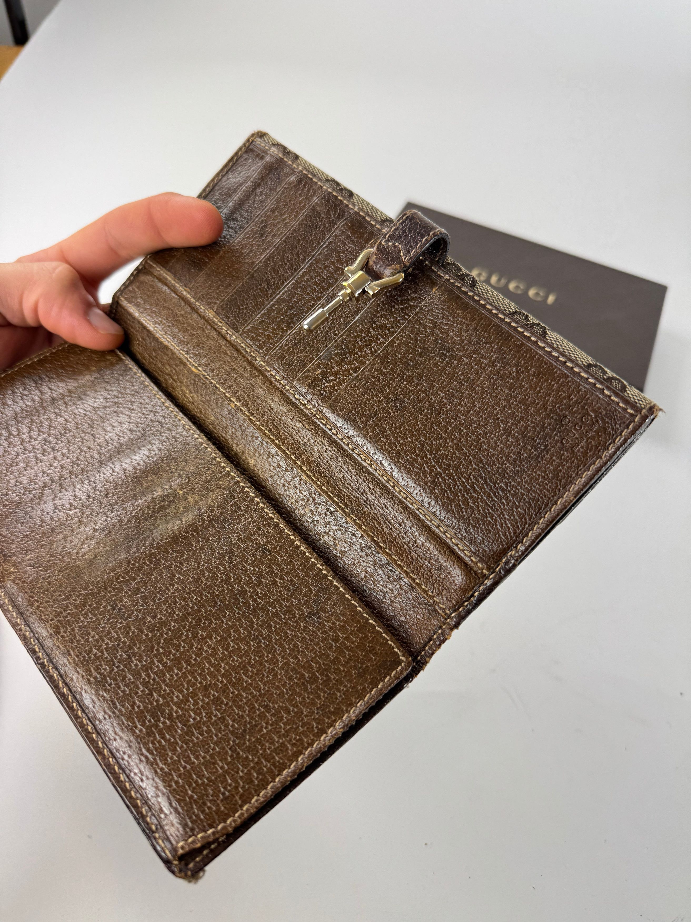 Gucci Jackie Monogram Leather Wallet Brown Size ONE SIZE - 3 Thumbnail