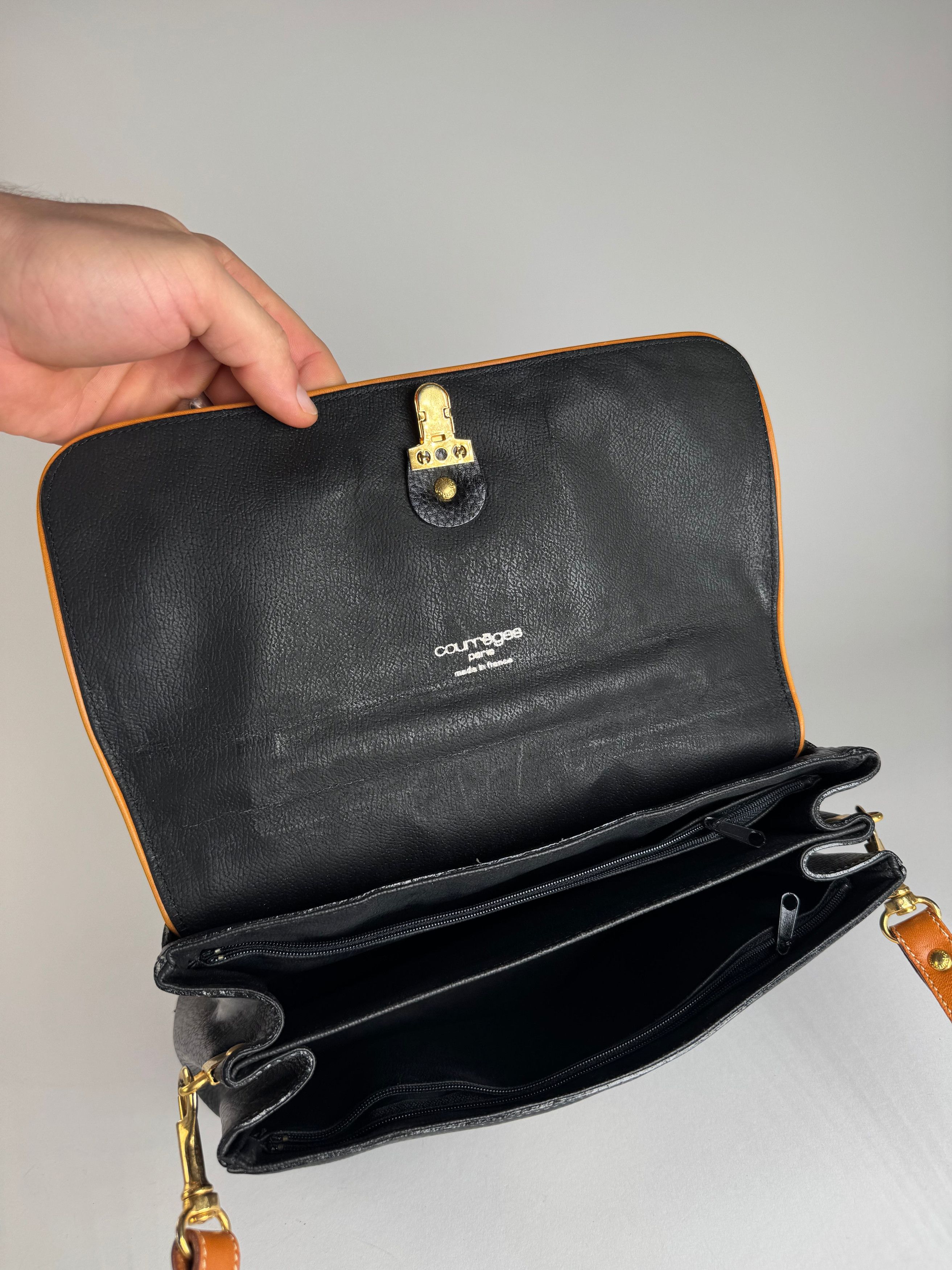 Courreges Vintage 2Way Leather Bag Black Brown Size ONE SIZE - 3 Thumbnail
