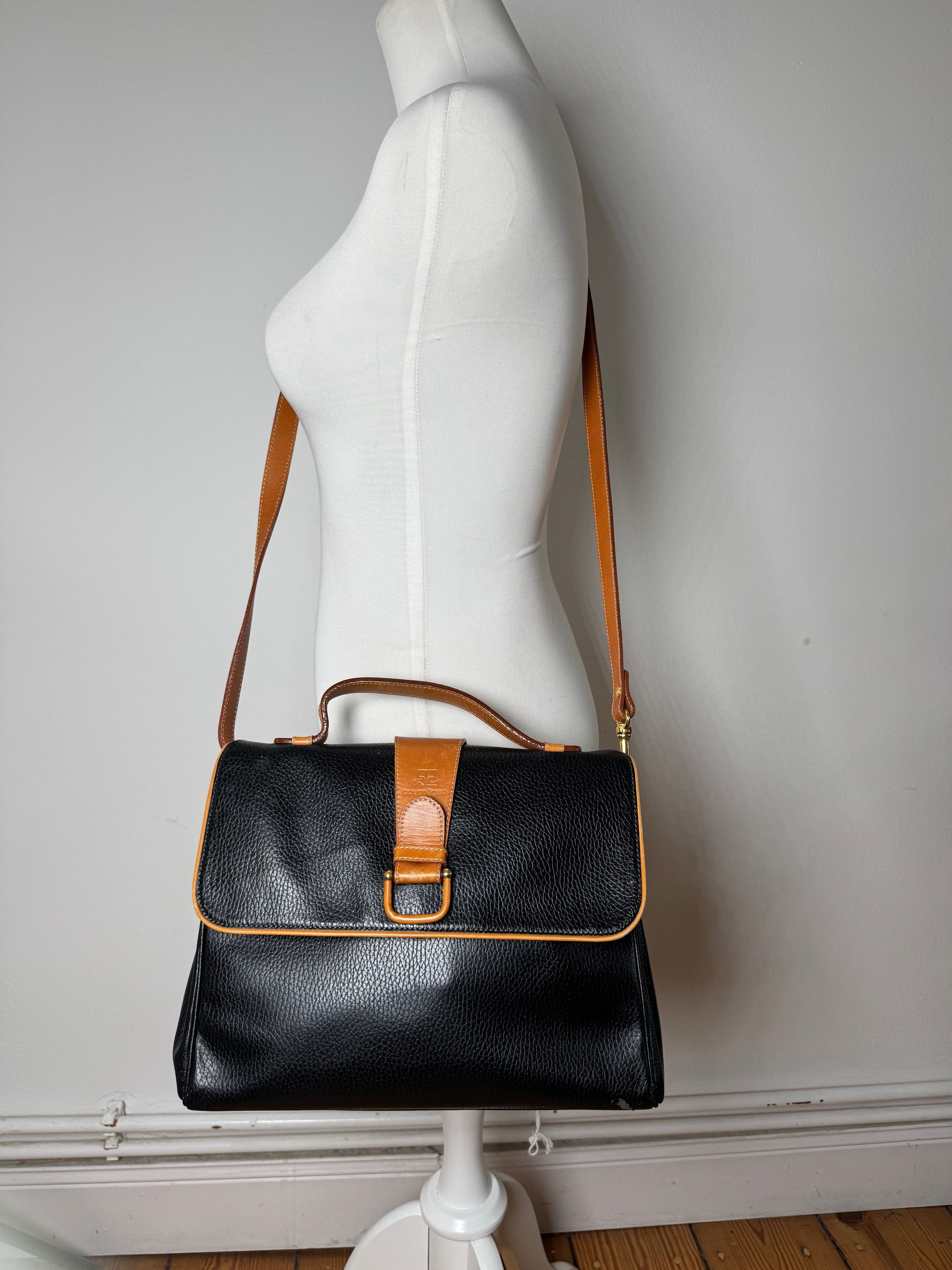 Courreges Vintage 2Way Leather Bag Black Brown Size ONE SIZE - 8 Thumbnail