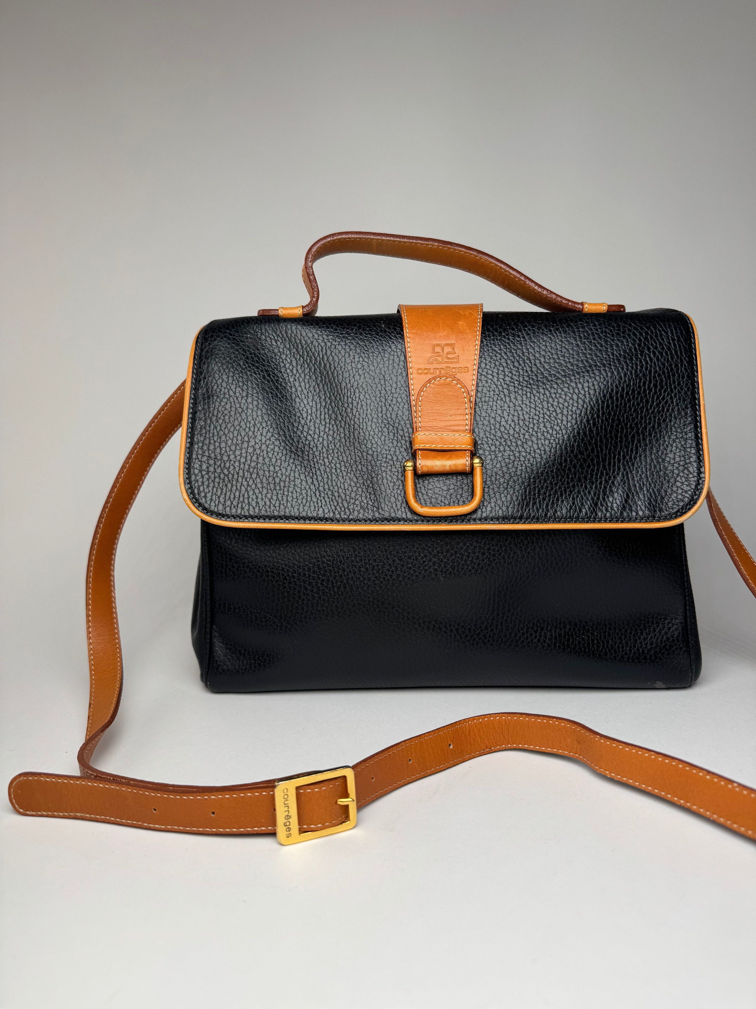 Courreges Vintage 2Way Leather Bag Black Brown Size ONE SIZE - 14 Thumbnail
