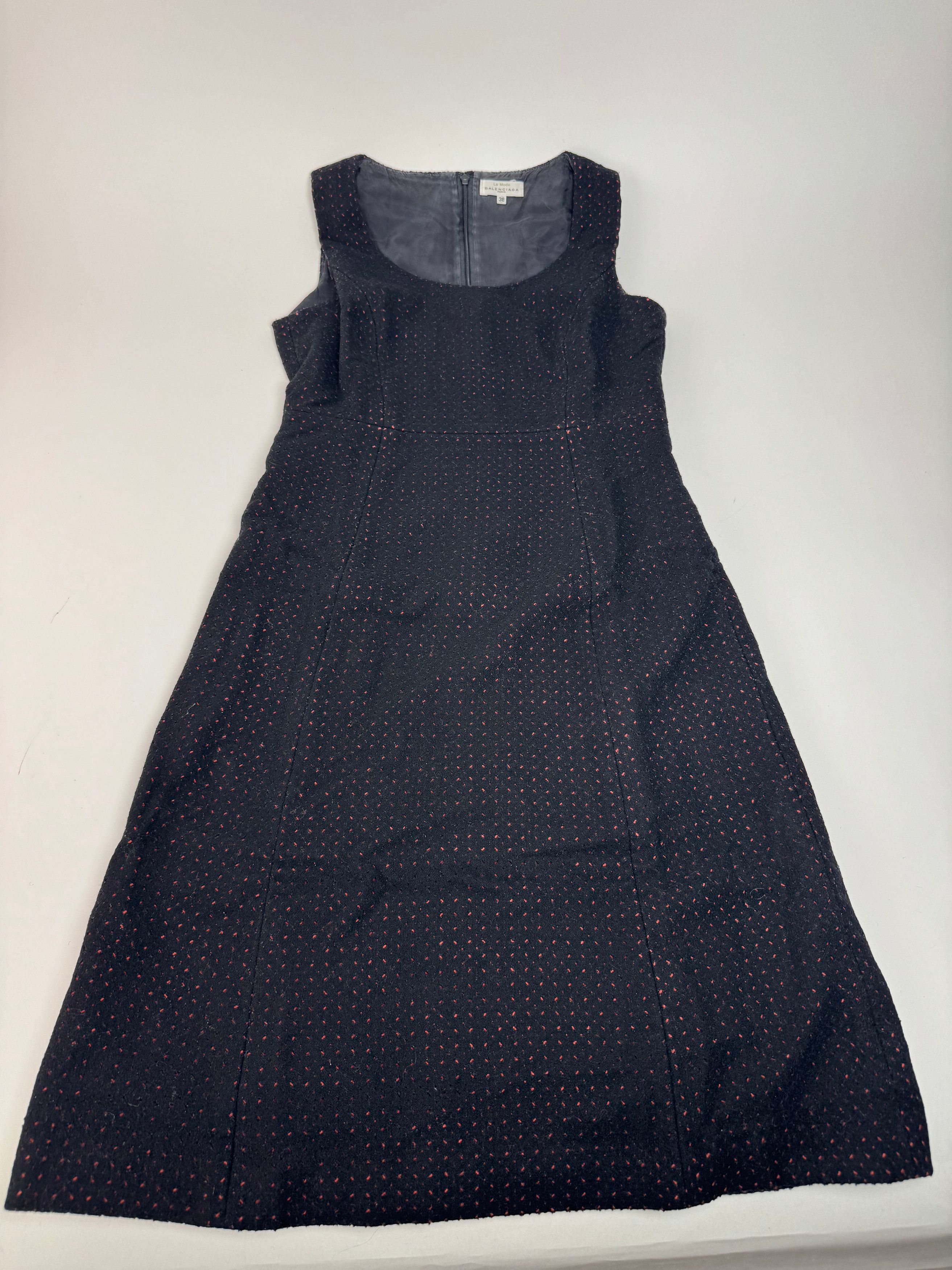 Balenciaga Vintage Polkadot Wool Dress Black Red 38/M Size S / US 4 / IT 40 - 4 Thumbnail