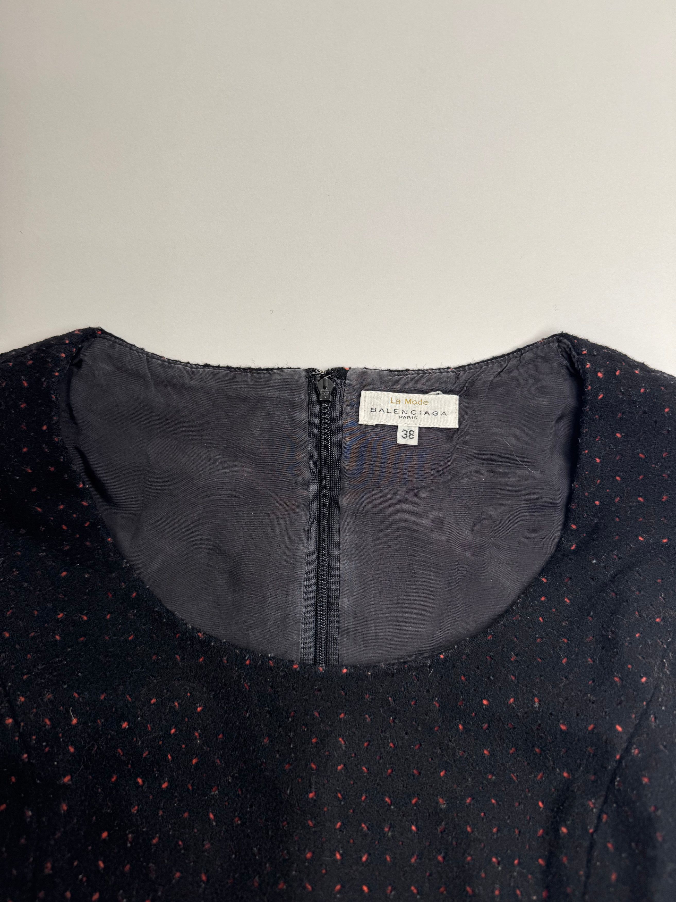 Balenciaga Vintage Polkadot Wool Dress Black Red 38/M Size S / US 4 / IT 40 - 6 Thumbnail