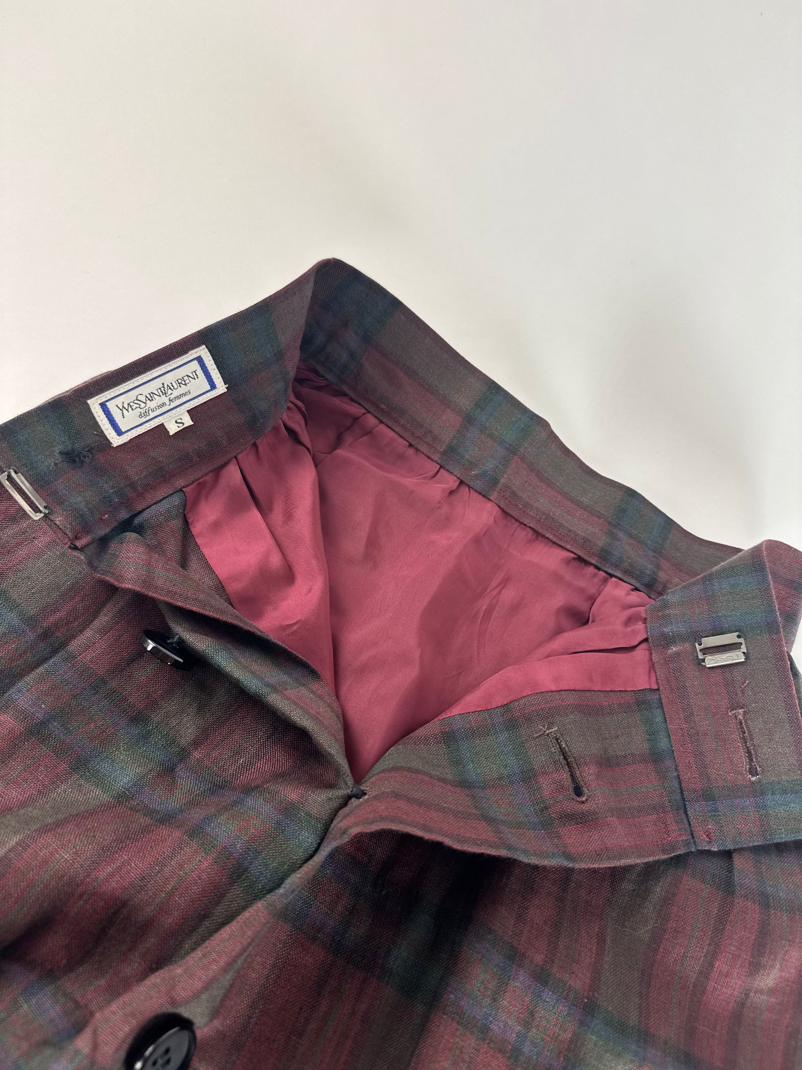 Other Vintage Yves Saint Laurent Canvas Checked Skirt burgundy Gre Size 27" / US 4 / IT 40 - 10 Thumbnail