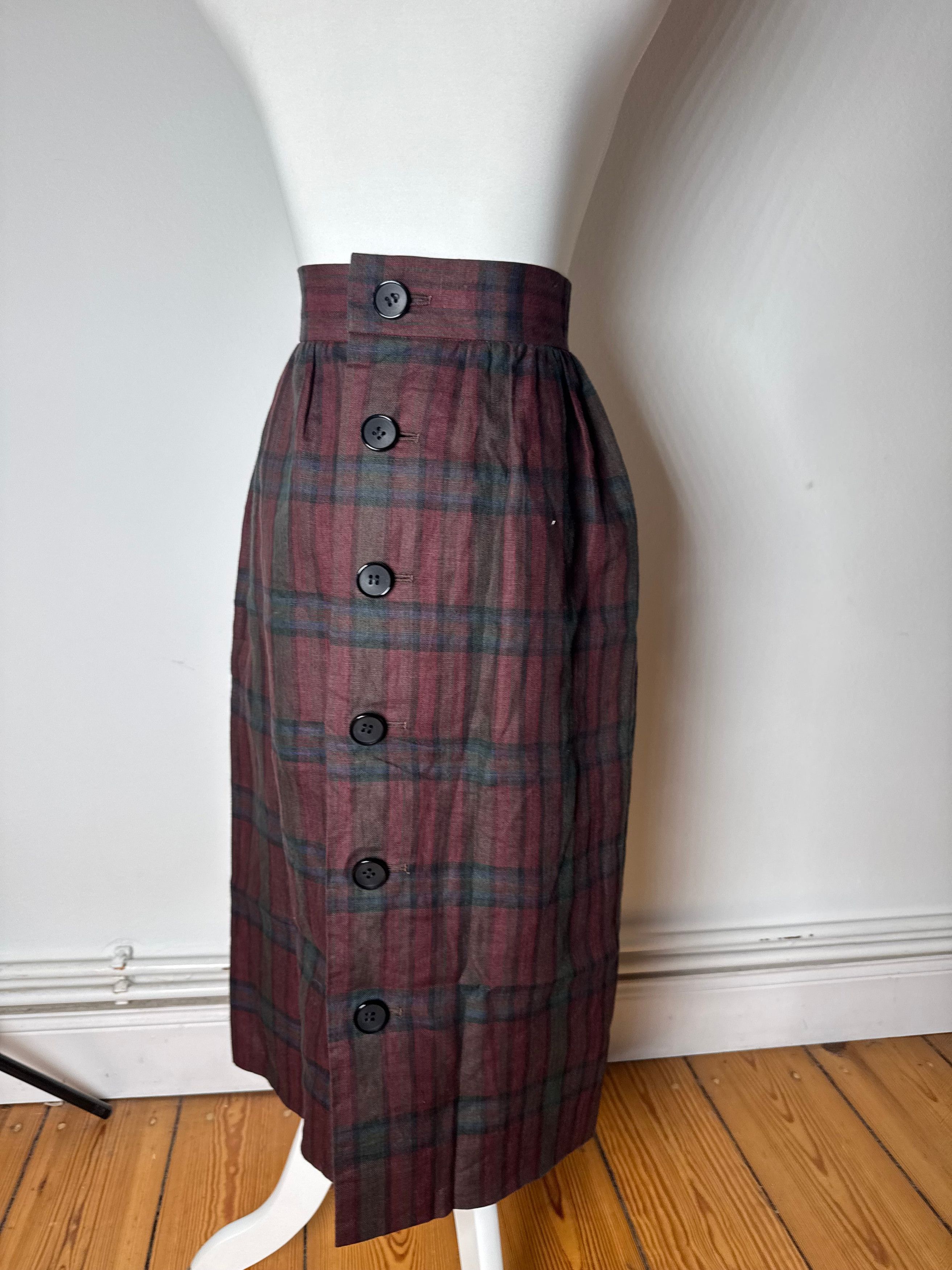 Other Vintage Yves Saint Laurent Canvas Checked Skirt burgundy Gre Size 27" / US 4 / IT 40 - 14 Thumbnail
