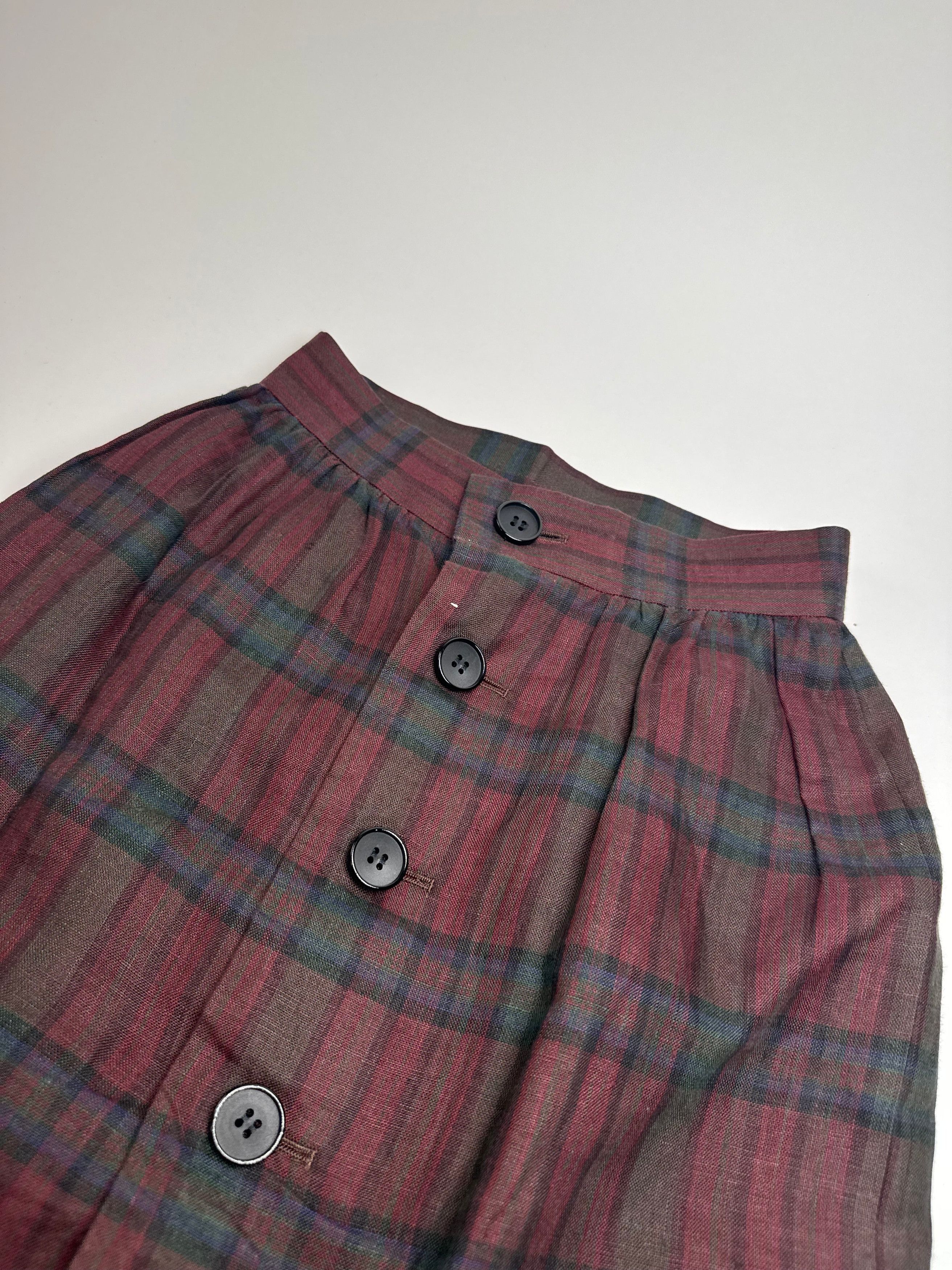 Other Vintage Yves Saint Laurent Canvas Checked Skirt burgundy Gre Size 27" / US 4 / IT 40 - 9 Thumbnail