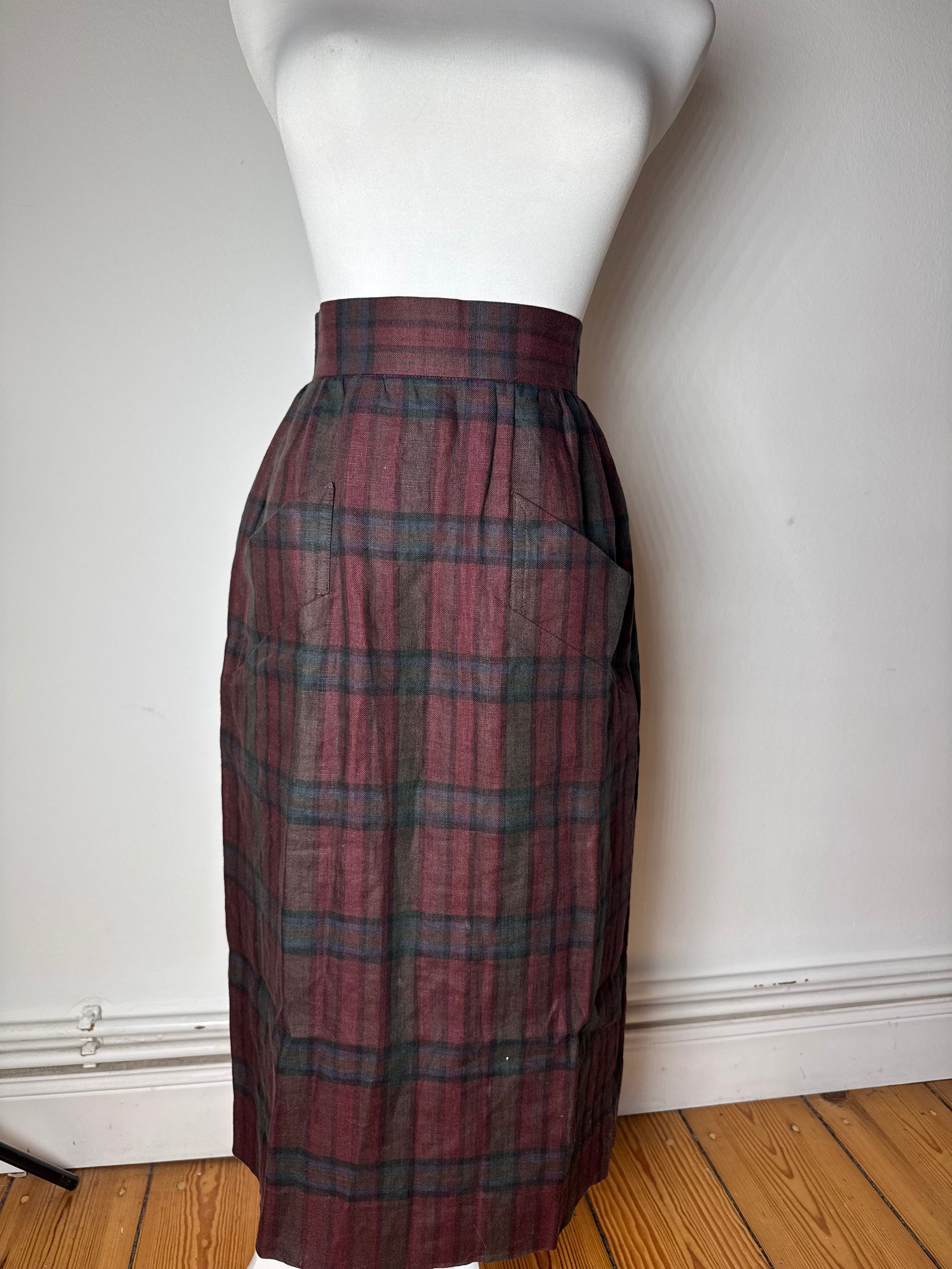 Other Vintage Yves Saint Laurent Canvas Checked Skirt burgundy Gre Size 27" / US 4 / IT 40 - 13 Thumbnail