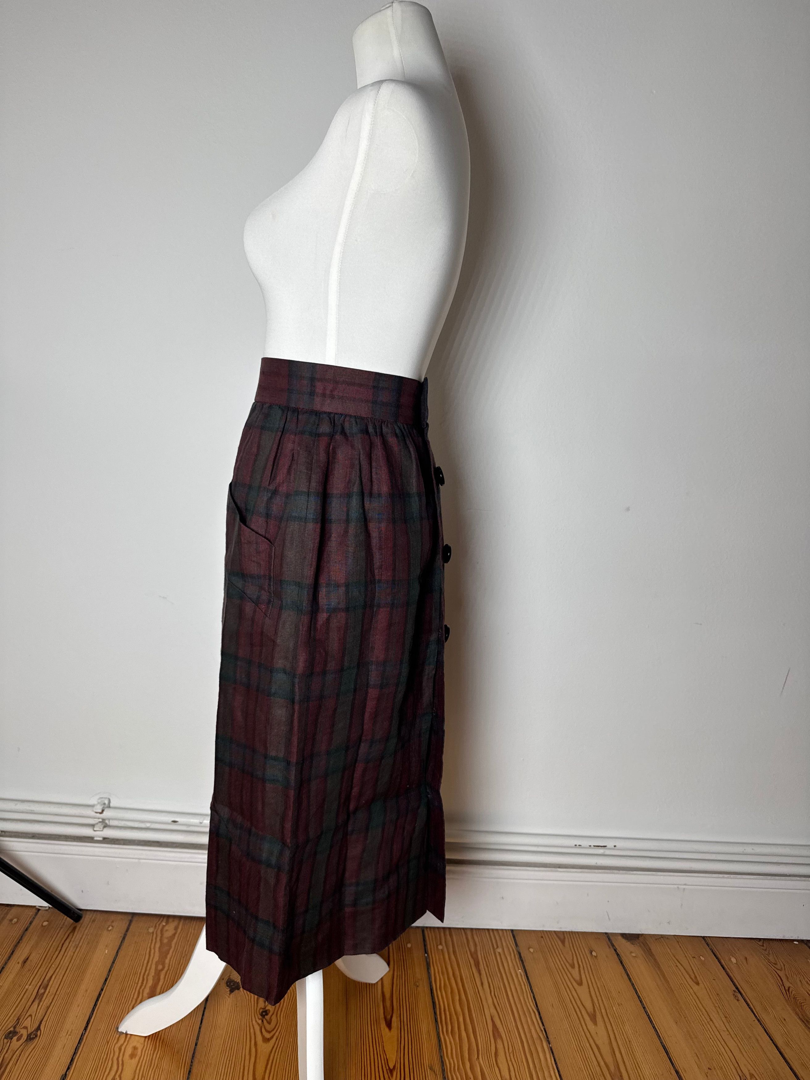 Other Vintage Yves Saint Laurent Canvas Checked Skirt burgundy Gre Size 27" / US 4 / IT 40 - 2 Thumbnail