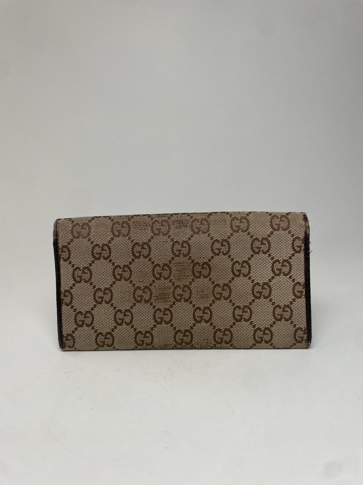 Gucci Vintage Monogram Leather Long Wallet Beige Brown Size ONE SIZE - 2 Thumbnail