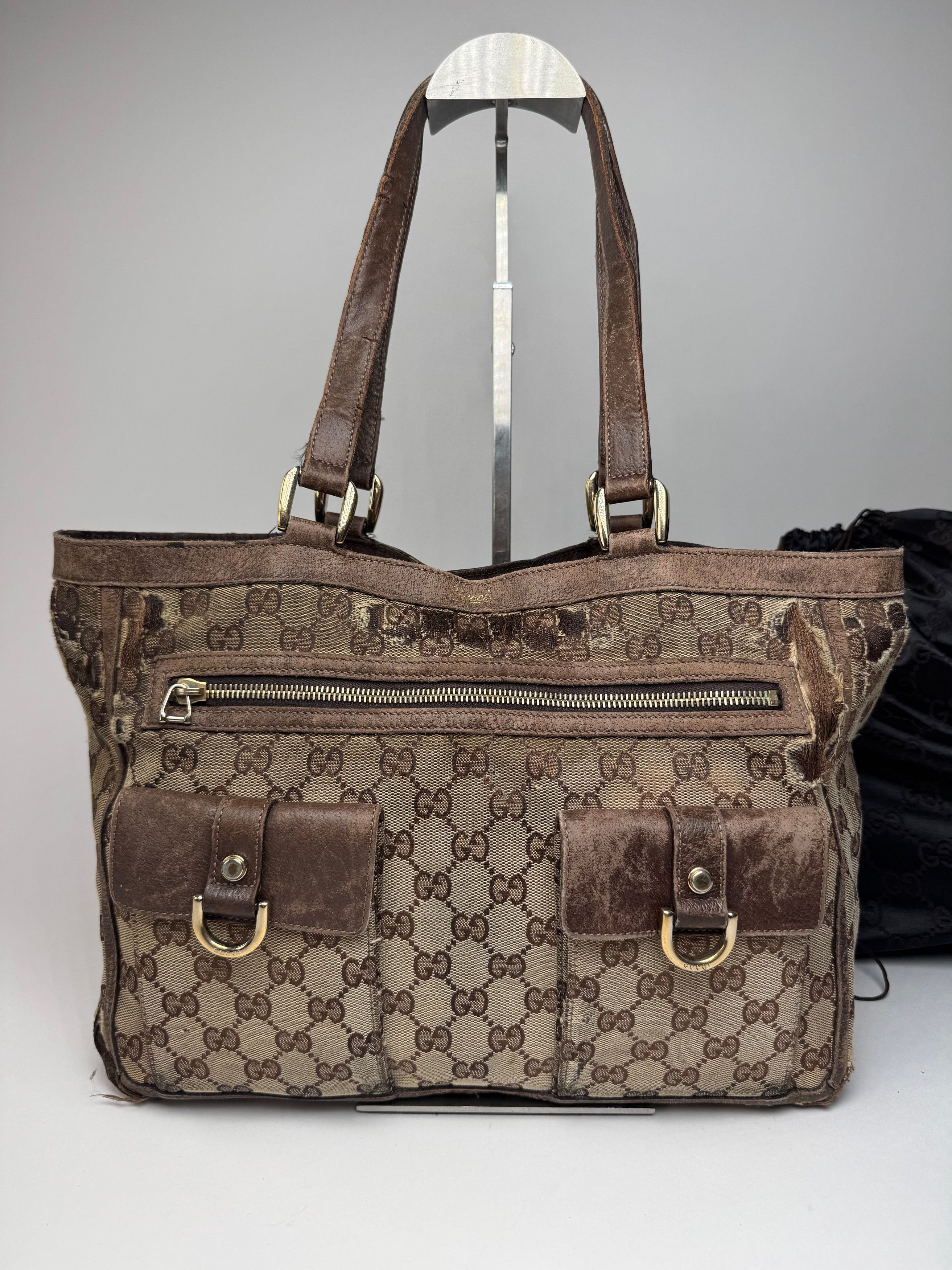 Gucci Vintage Monogram Handbag Beige Brown Size ONE SIZE - 7 Thumbnail