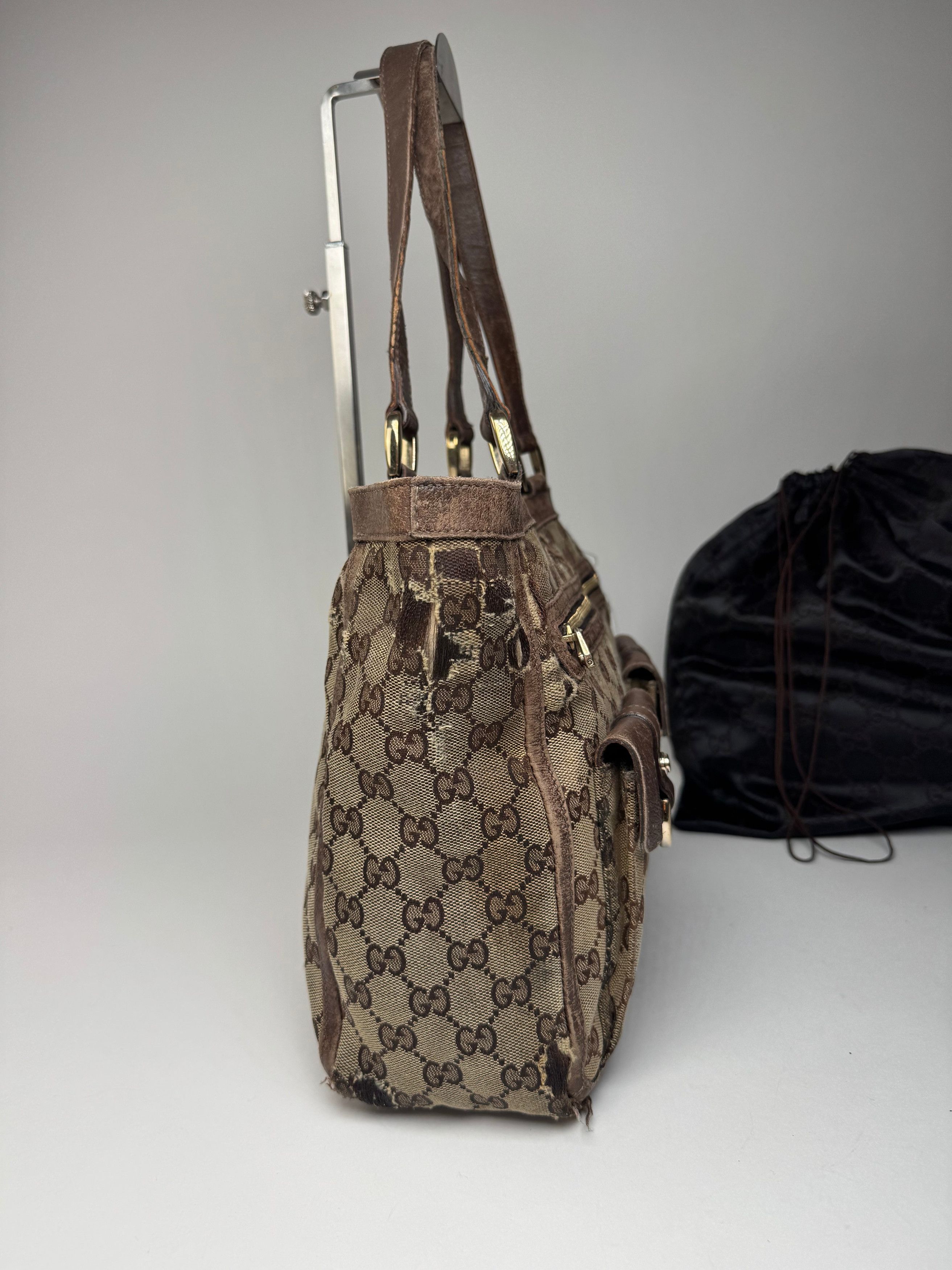 Gucci Vintage Monogram Handbag Beige Brown Size ONE SIZE - 6 Thumbnail