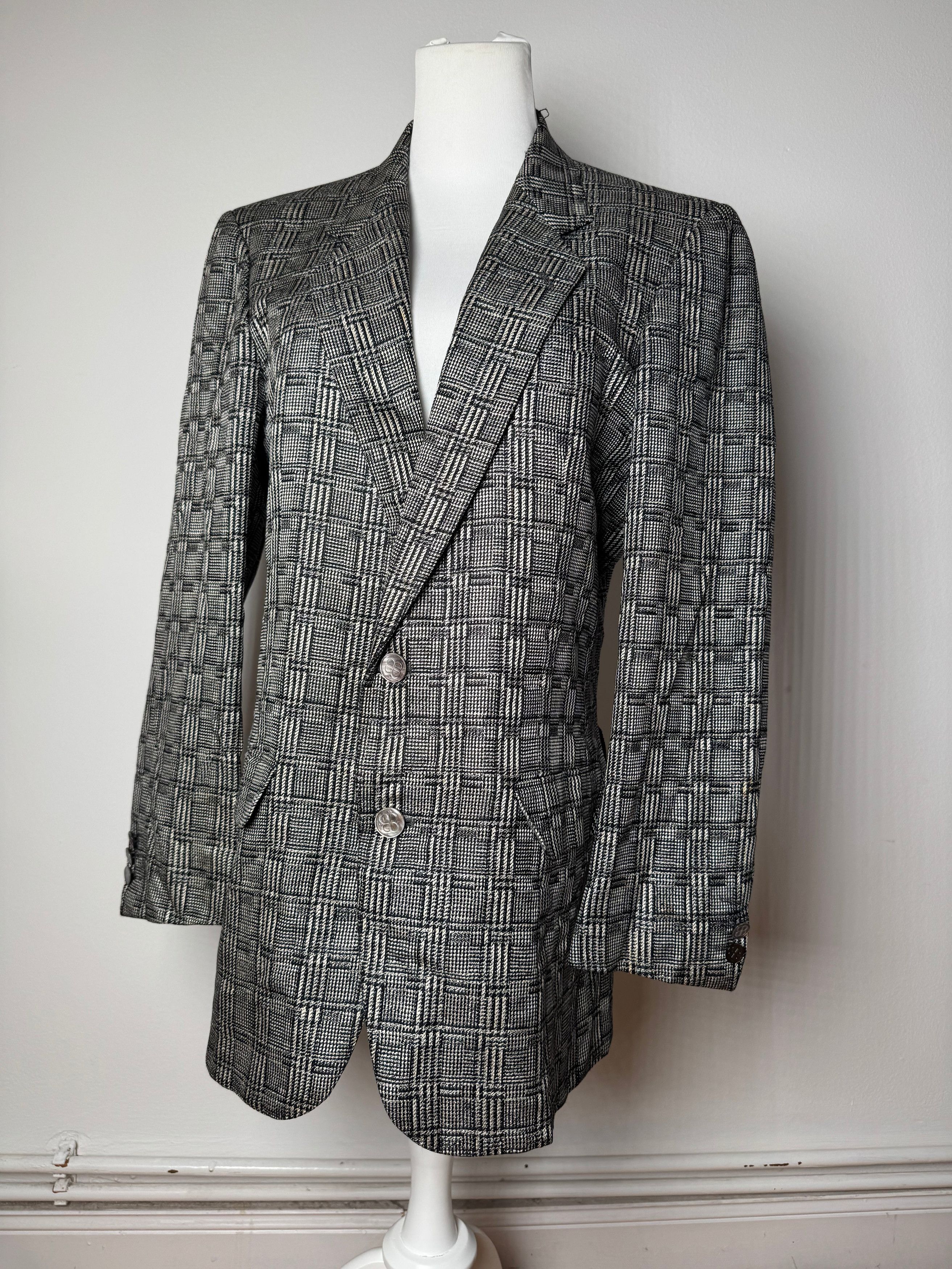 Balenciaga Vintage Checked Wool Blazer Grey White Size L / US 10 / IT 46 - 8 Thumbnail