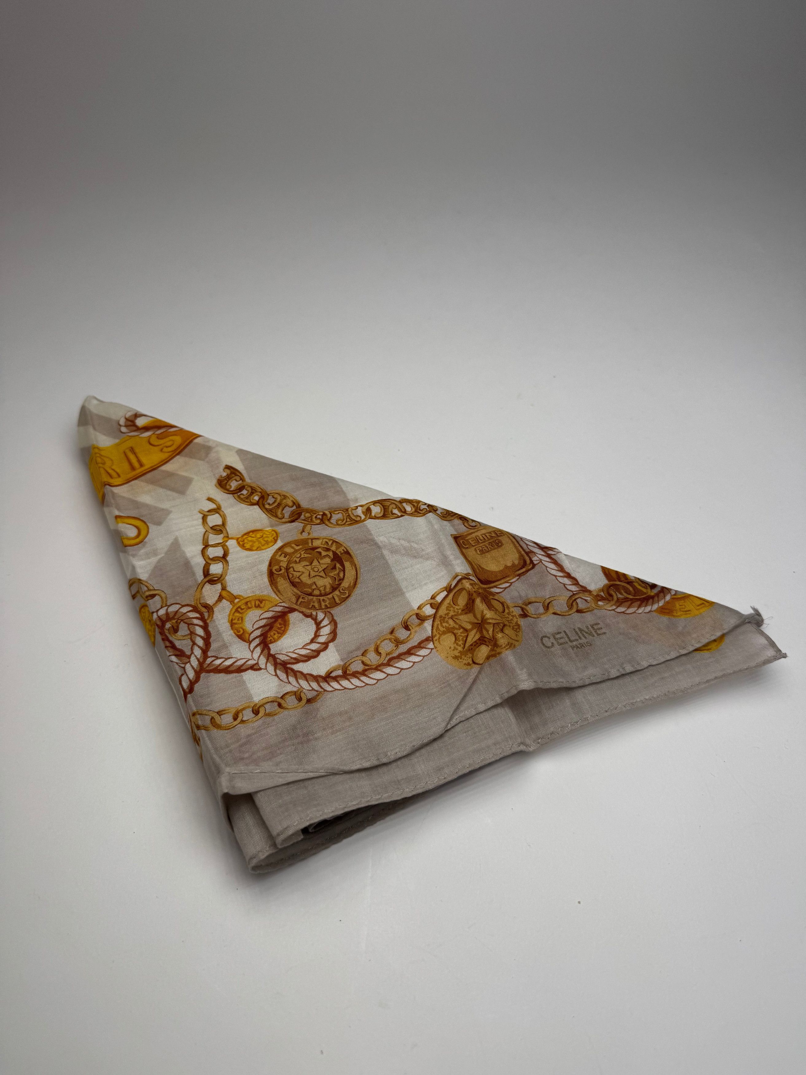 Celine Vintage Scarf Grey Gold White Size ONE SIZE - 8 Thumbnail
