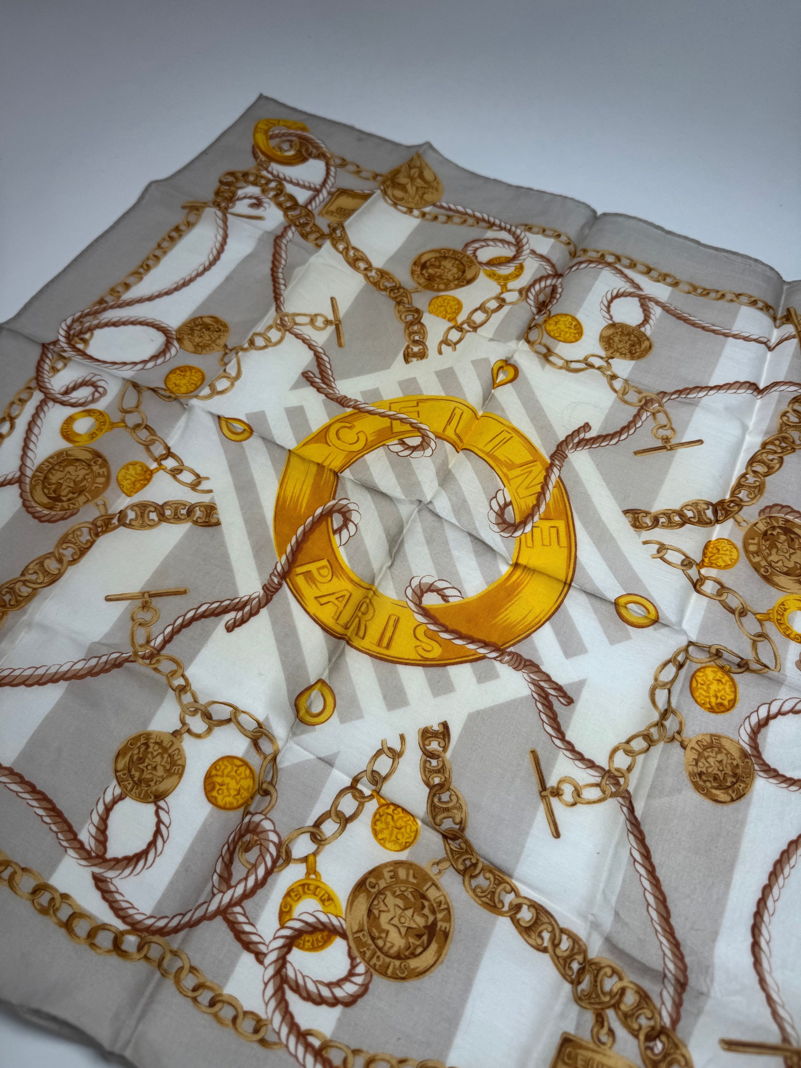 Celine Vintage Scarf Grey Gold White Size ONE SIZE - 3 Thumbnail