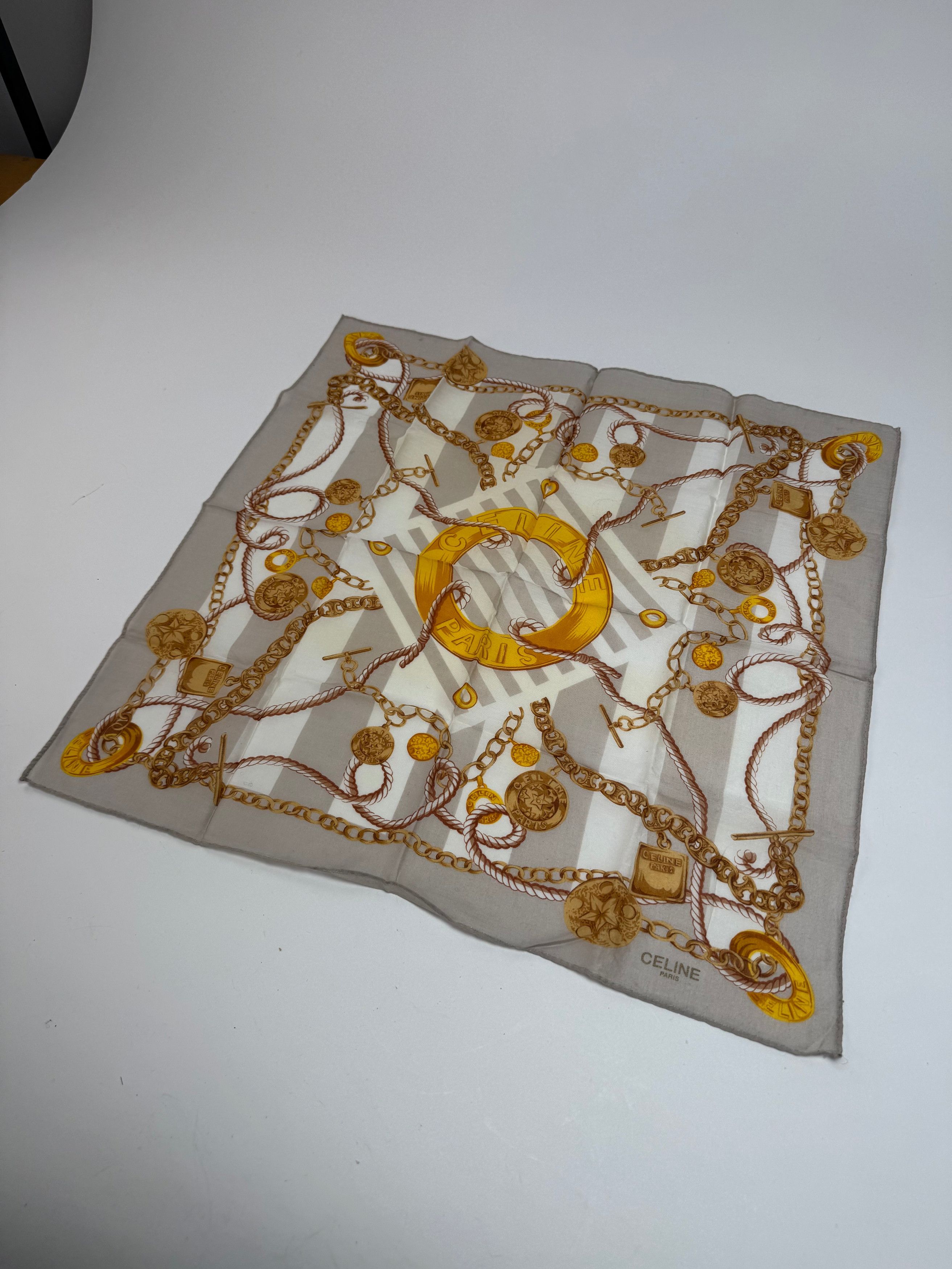 Celine Vintage Scarf Grey Gold White Size ONE SIZE - 5 Thumbnail
