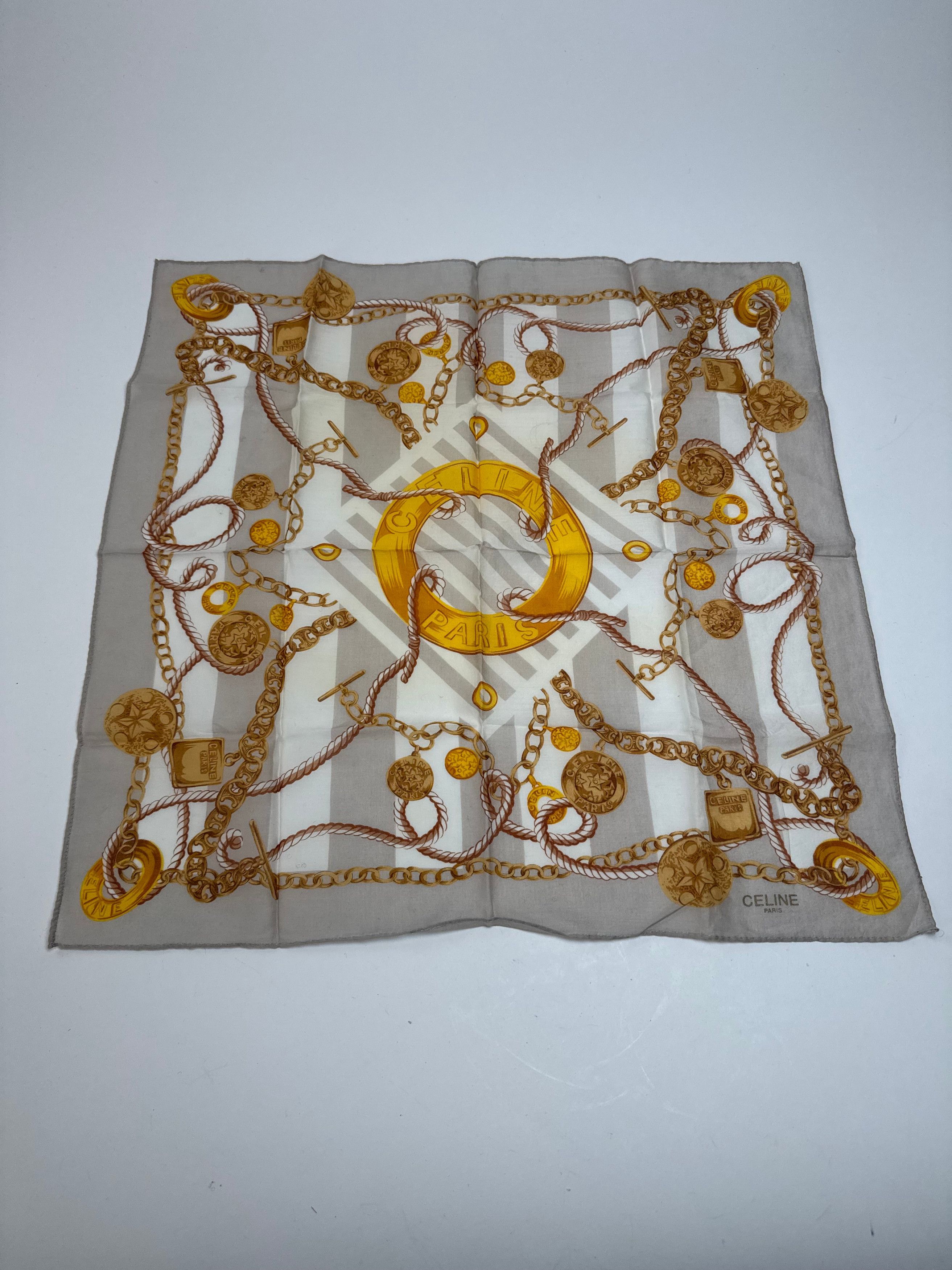 Celine Vintage Scarf Grey Gold White Size ONE SIZE - 9 Thumbnail