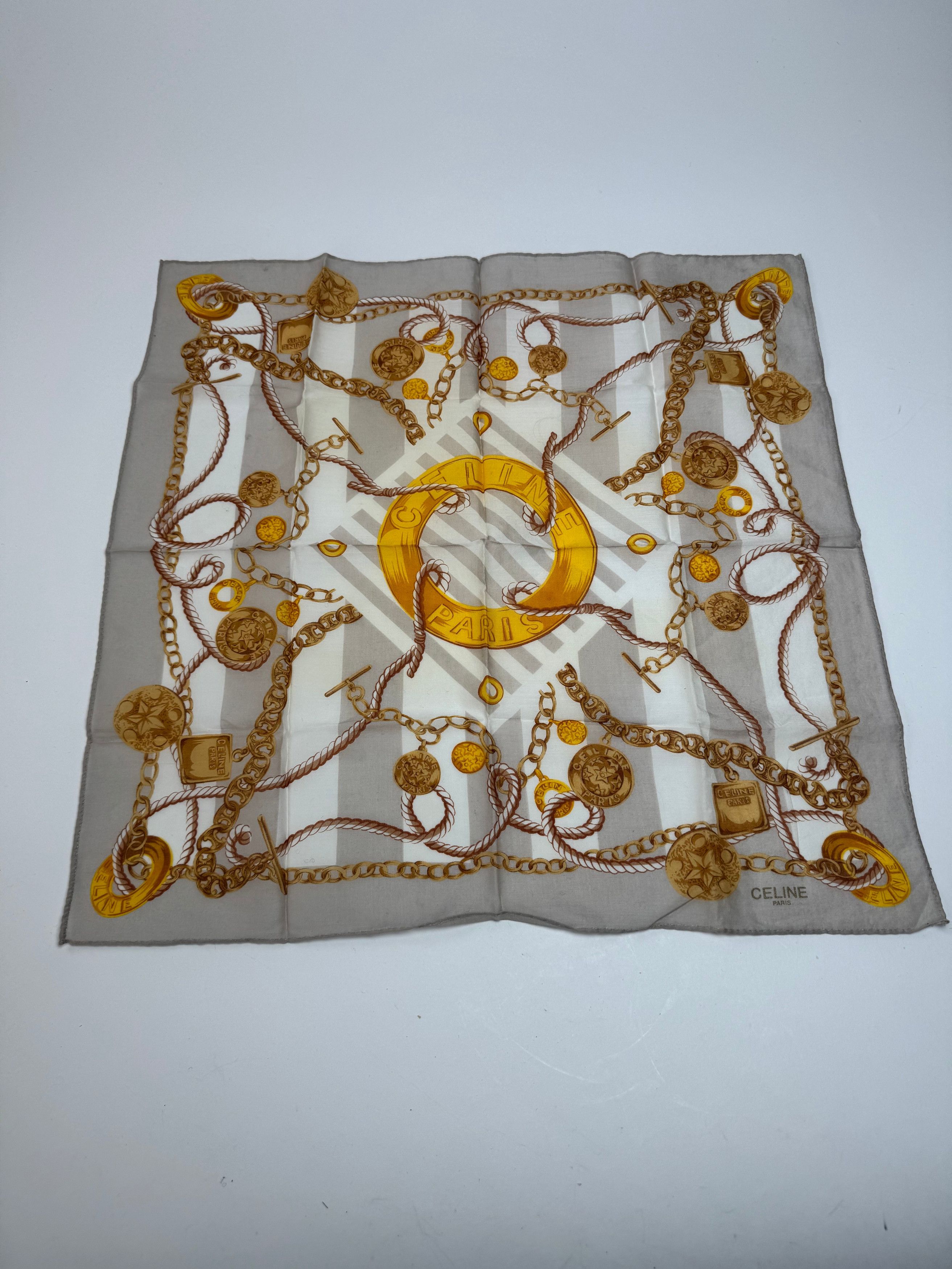 Celine Vintage Scarf Grey Gold White Size ONE SIZE - 4 Thumbnail