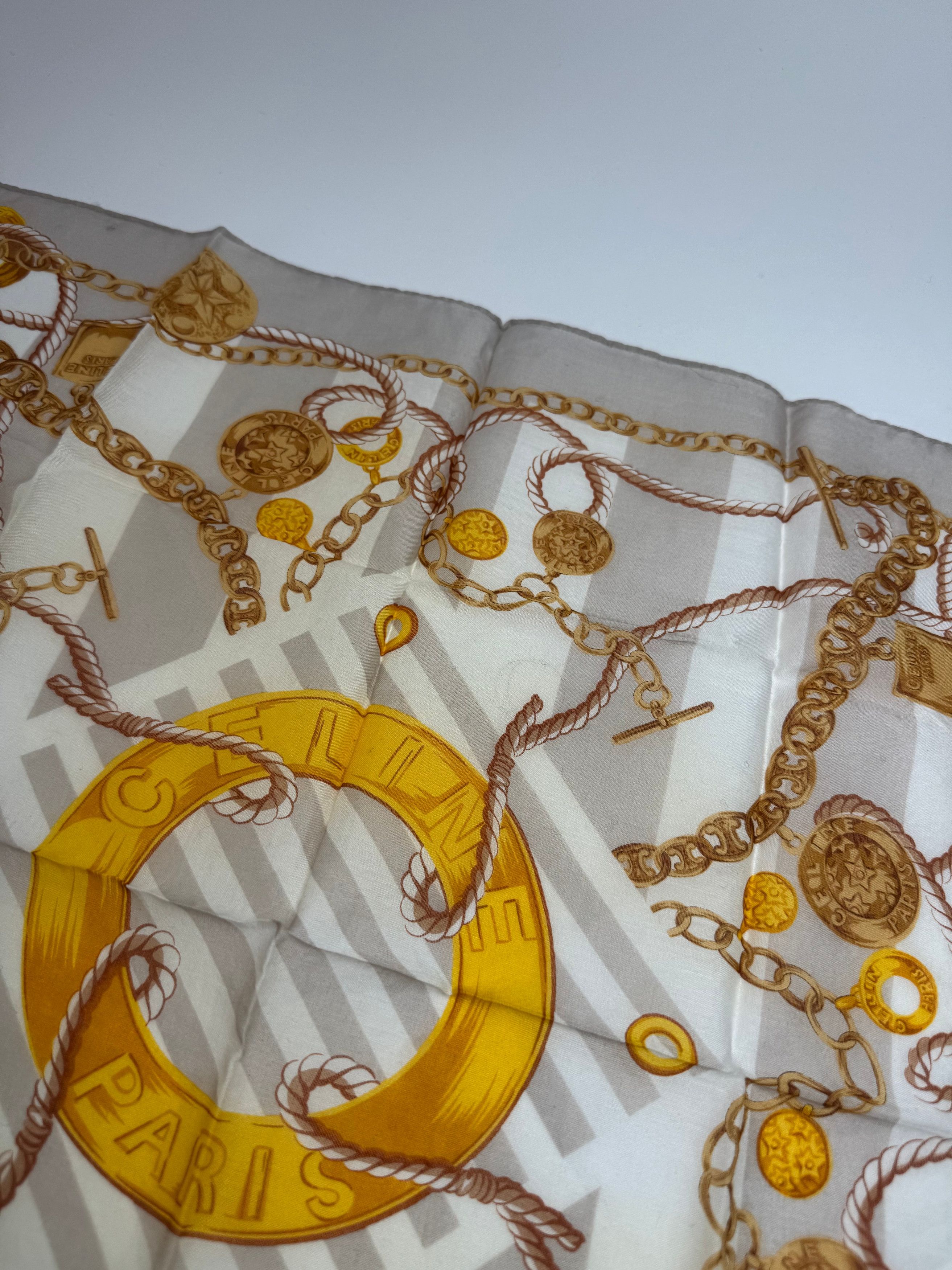 Celine Vintage Scarf Grey Gold White Size ONE SIZE - 6 Thumbnail