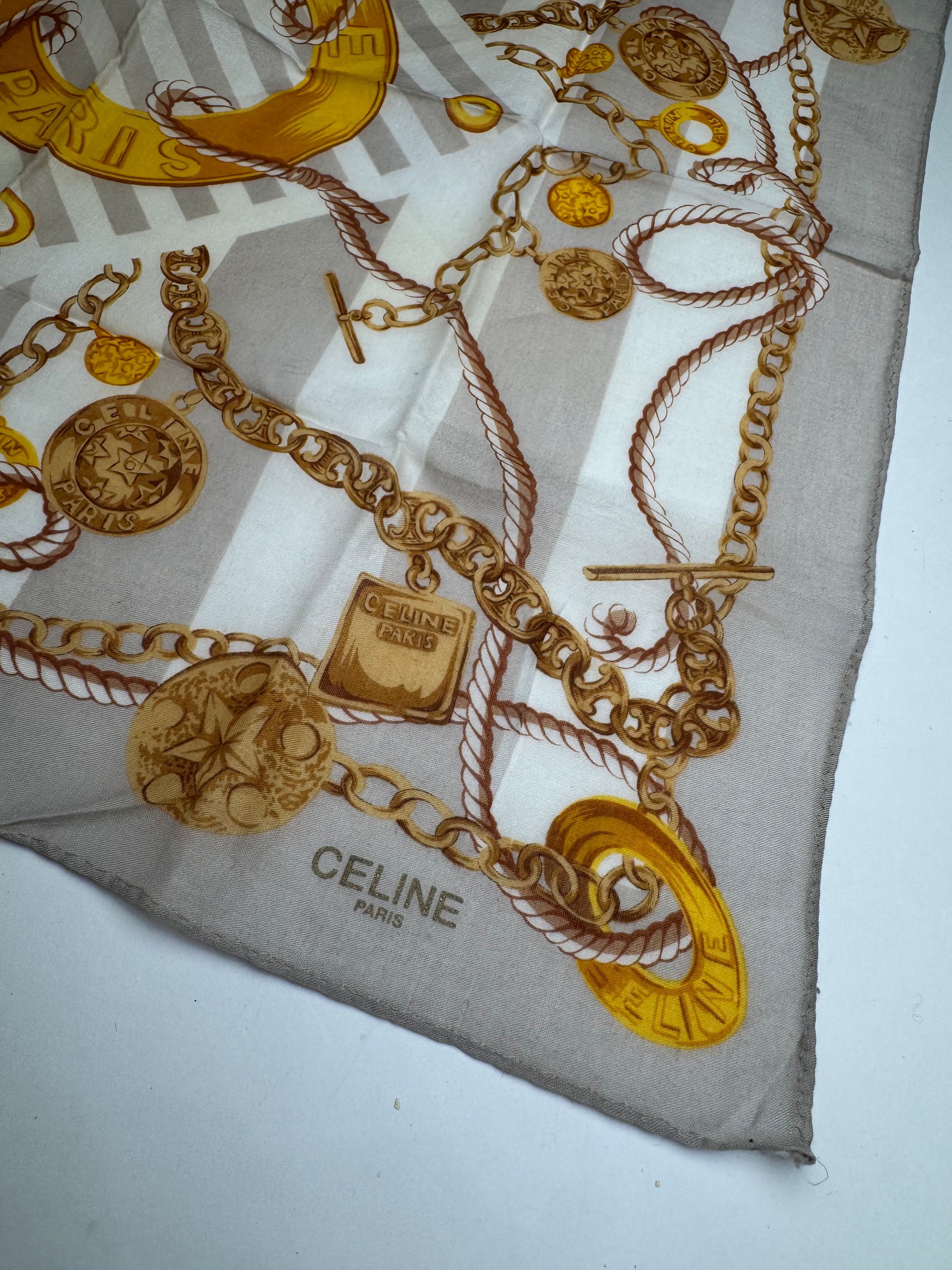 Celine Vintage Scarf Grey Gold White Size ONE SIZE - 2 Thumbnail