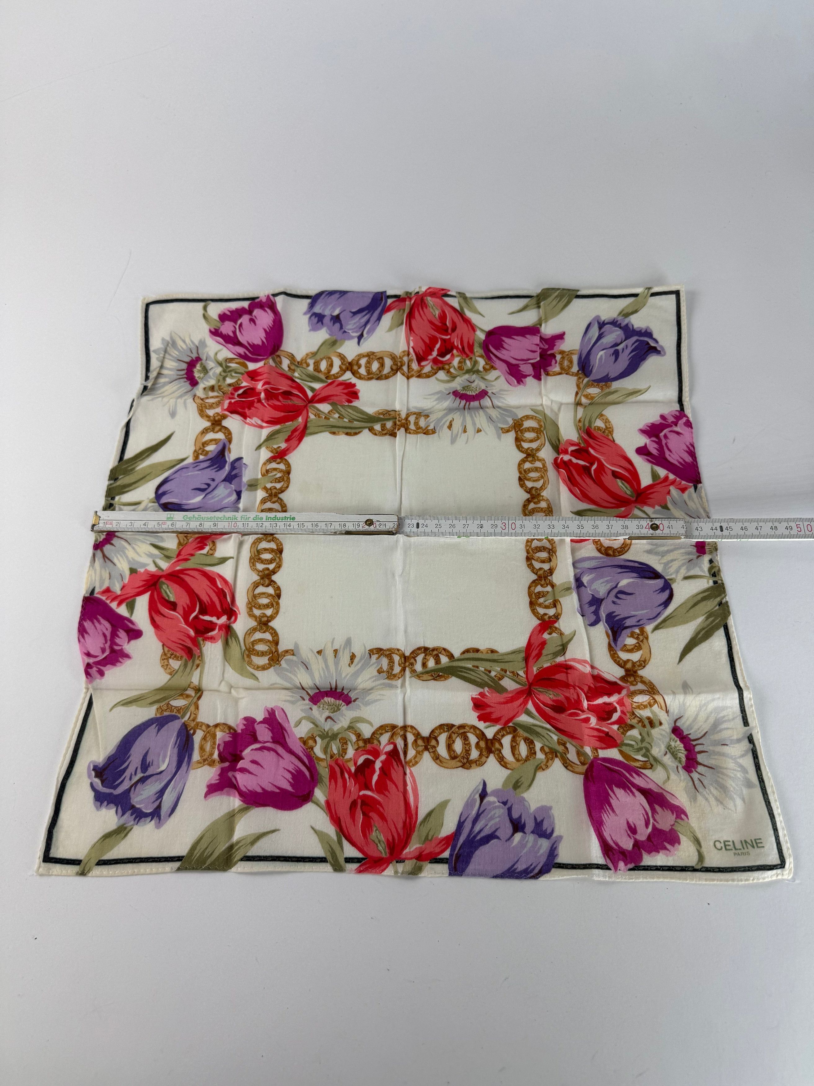 Celine Vintage Paris Floral Scarf White Red Purple Gold Size ONE SIZE - 6 Thumbnail