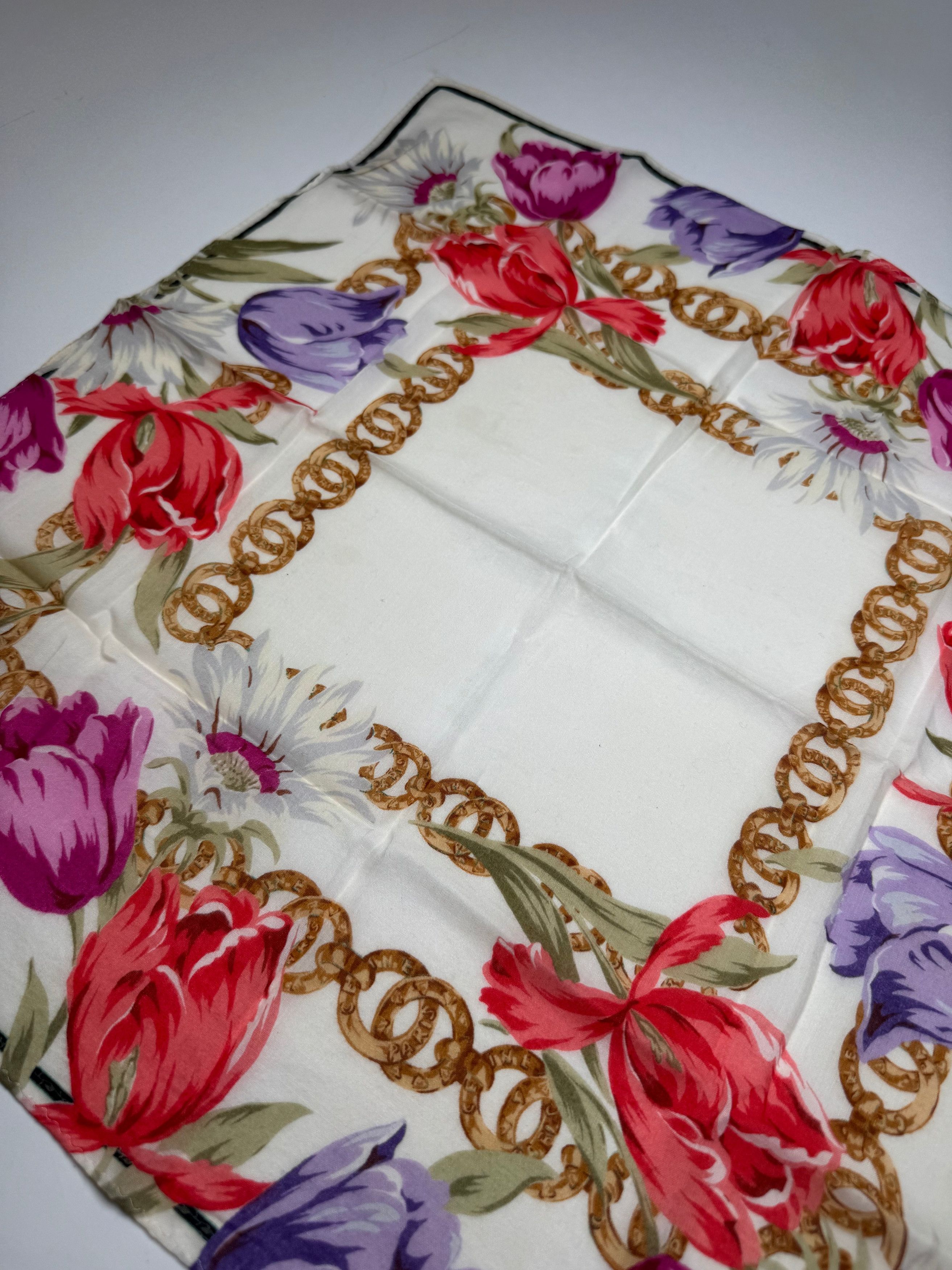 Celine Vintage Paris Floral Scarf White Red Purple Gold Size ONE SIZE - 3 Thumbnail