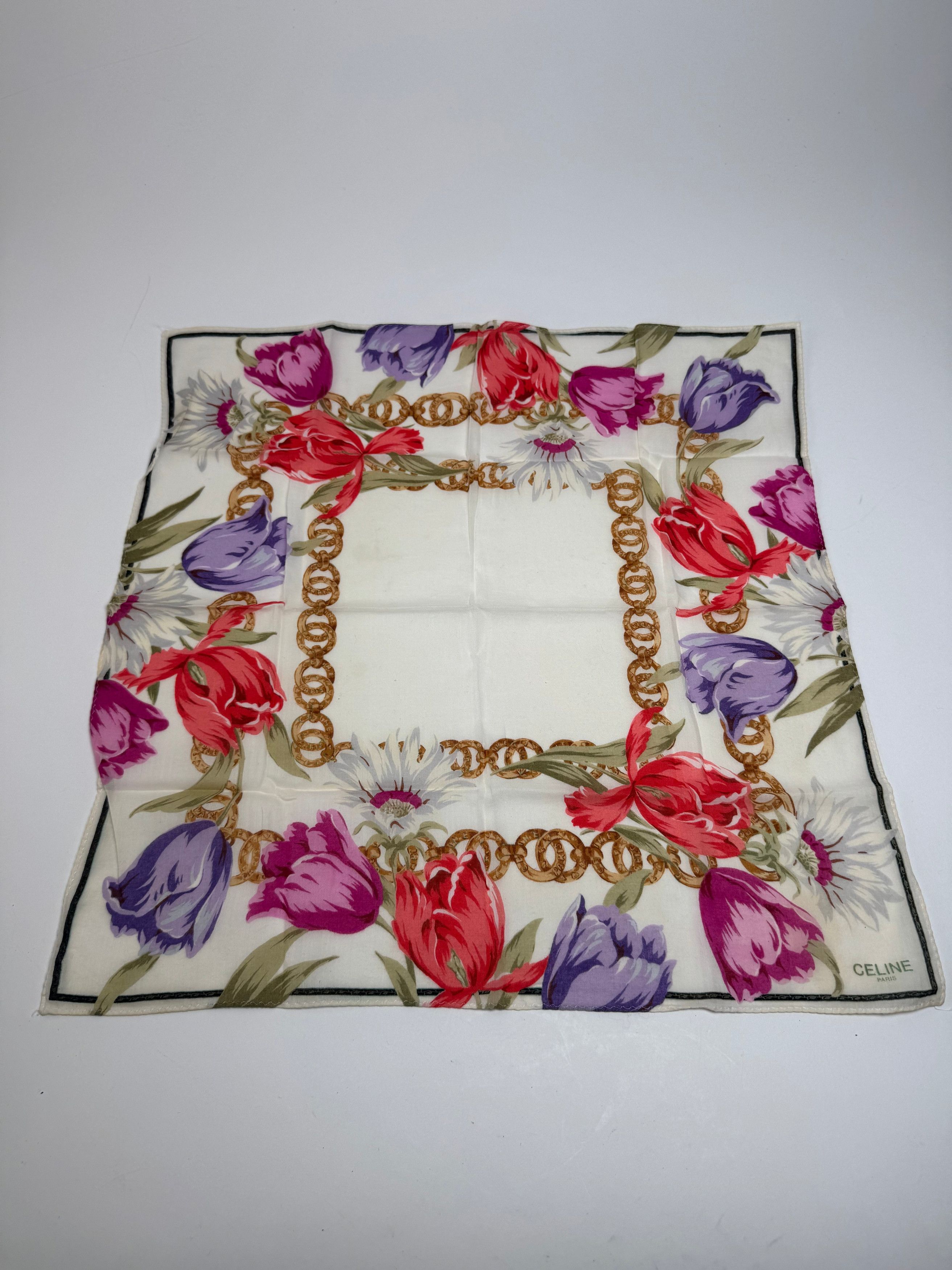 Celine Vintage Paris Floral Scarf White Red Purple Gold Size ONE SIZE - 4 Thumbnail
