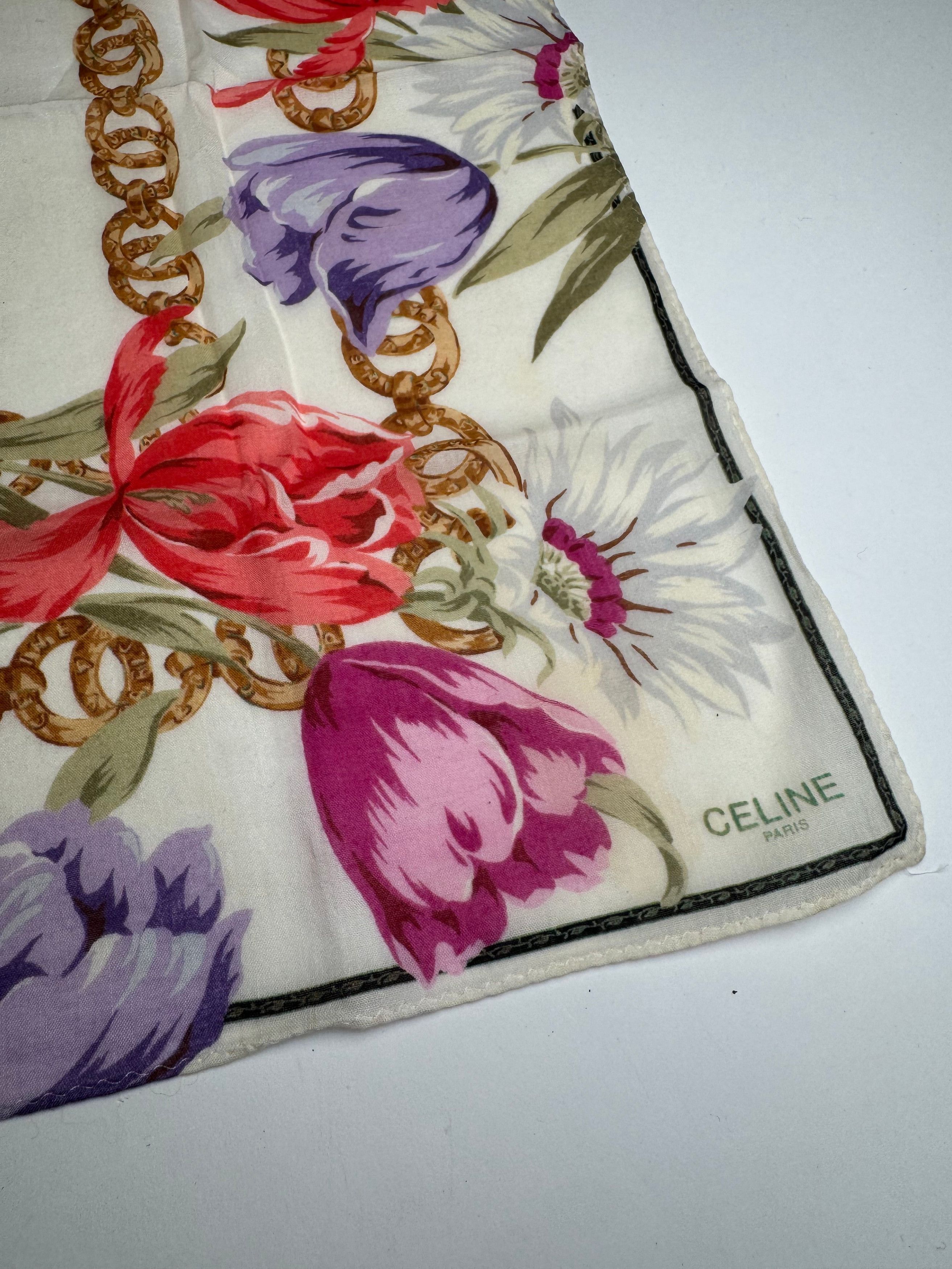 Celine Vintage Paris Floral Scarf White Red Purple Gold Size ONE SIZE - 2 Thumbnail