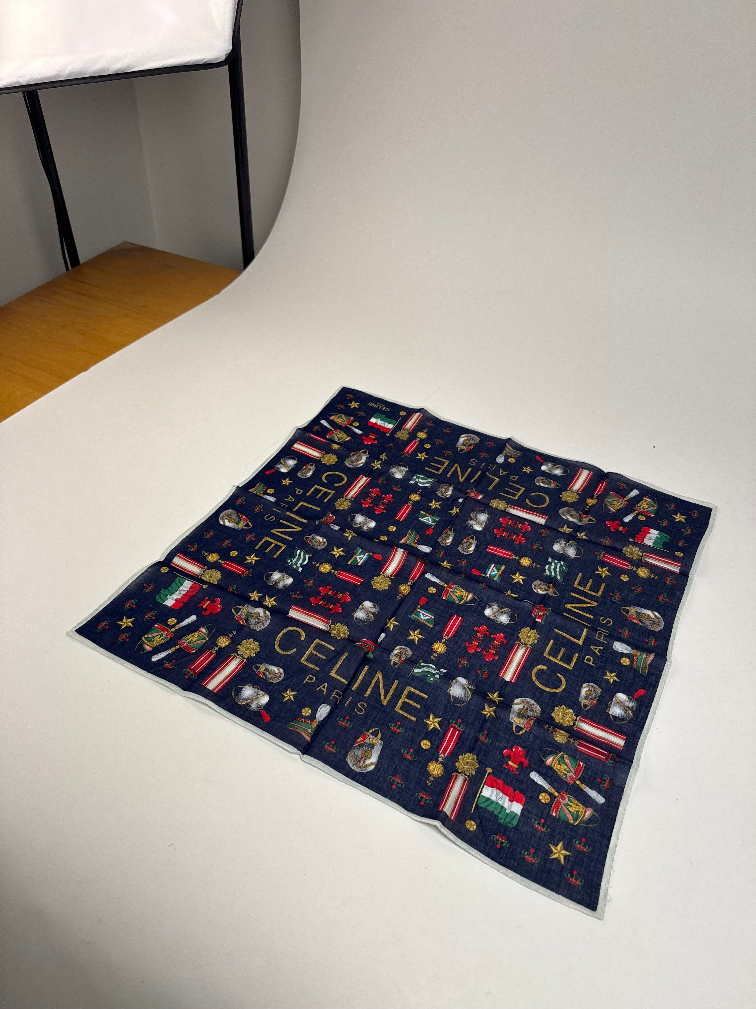 Celine Vintage Paris Scarf Navy Size ONE SIZE - 5 Thumbnail