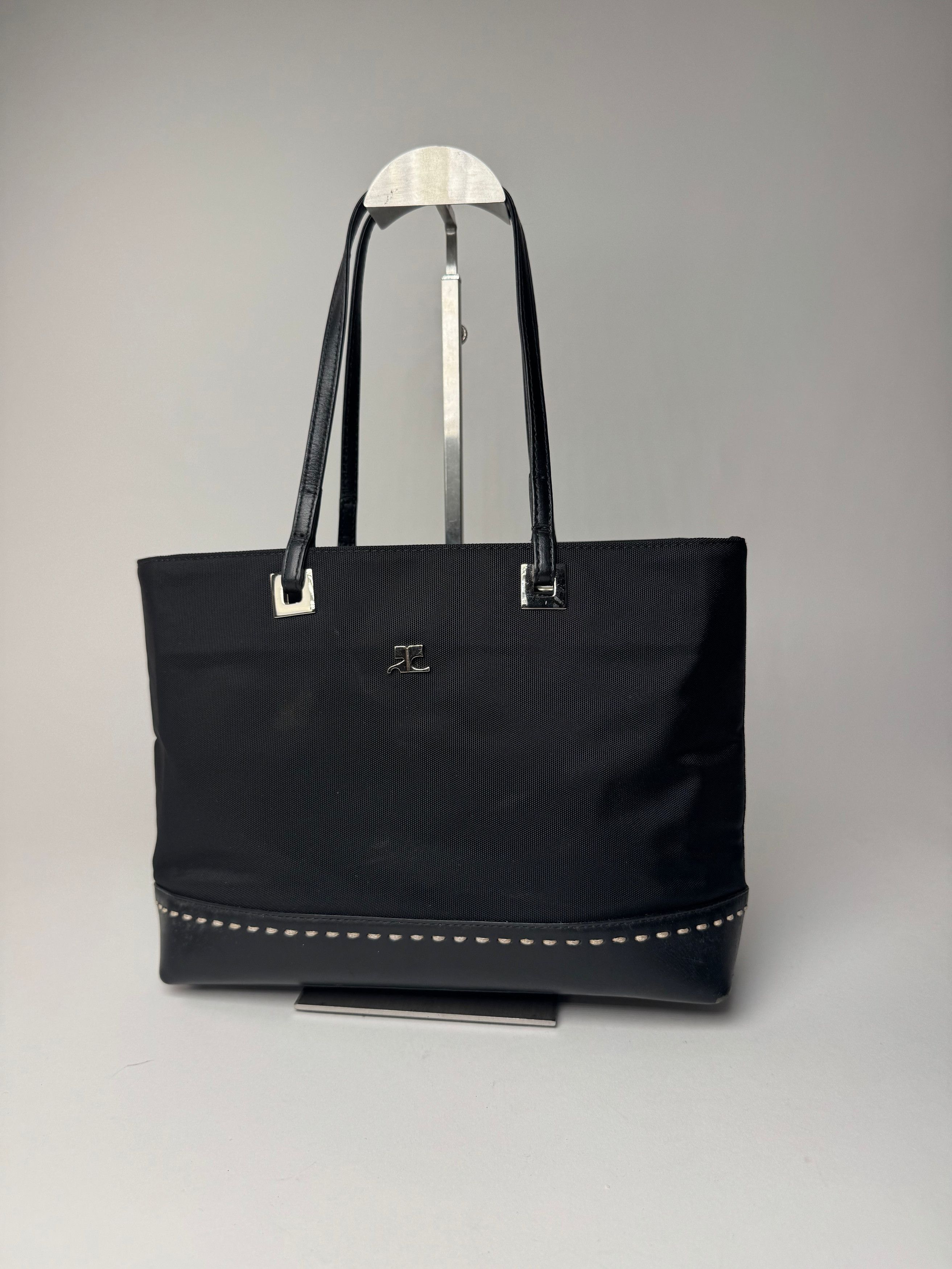 Courreges Vintage Leather Polyester Handbag Black Size ONE SIZE - 8 Thumbnail