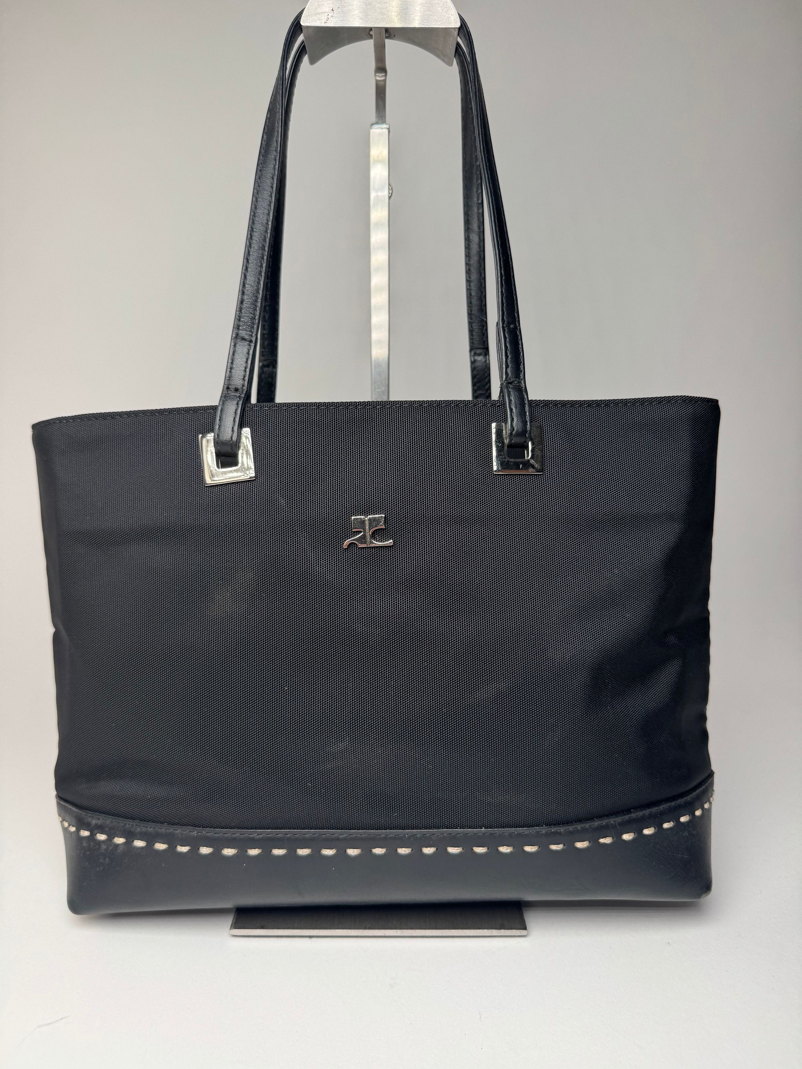 Courreges Vintage Leather Polyester Handbag Black Size ONE SIZE - 5 Thumbnail