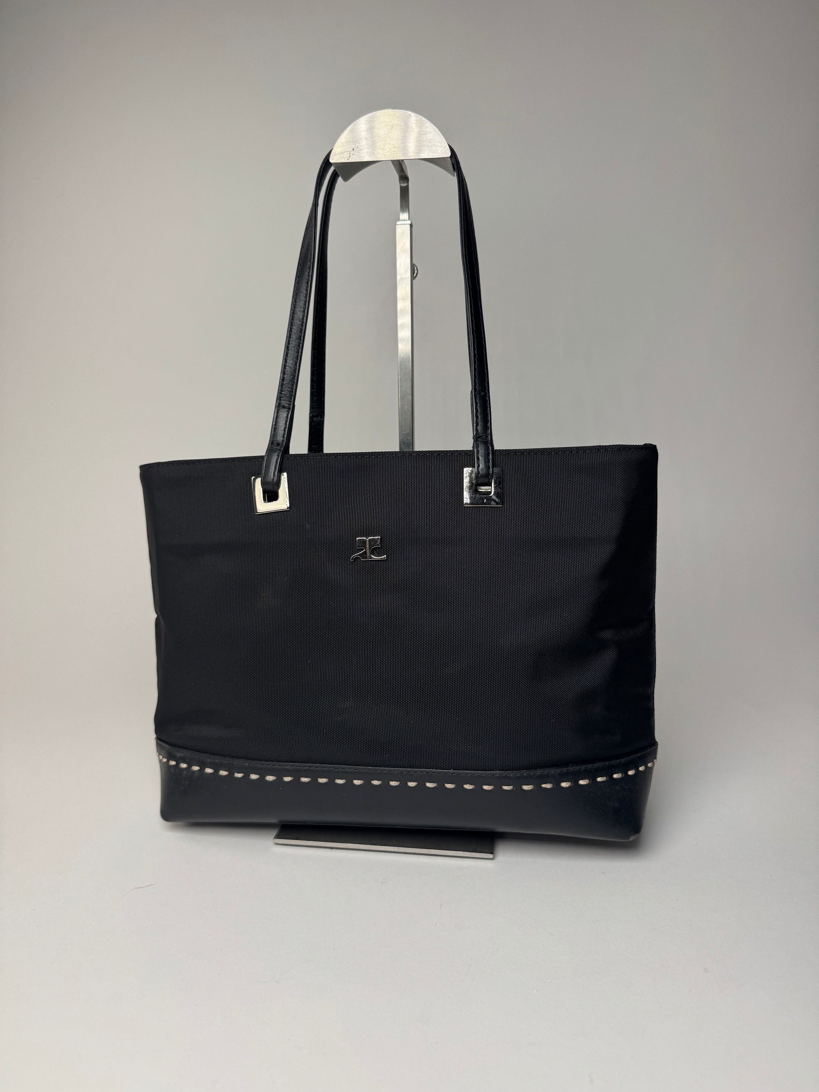 Courreges Vintage Leather Polyester Handbag Black Size ONE SIZE - 14 Thumbnail