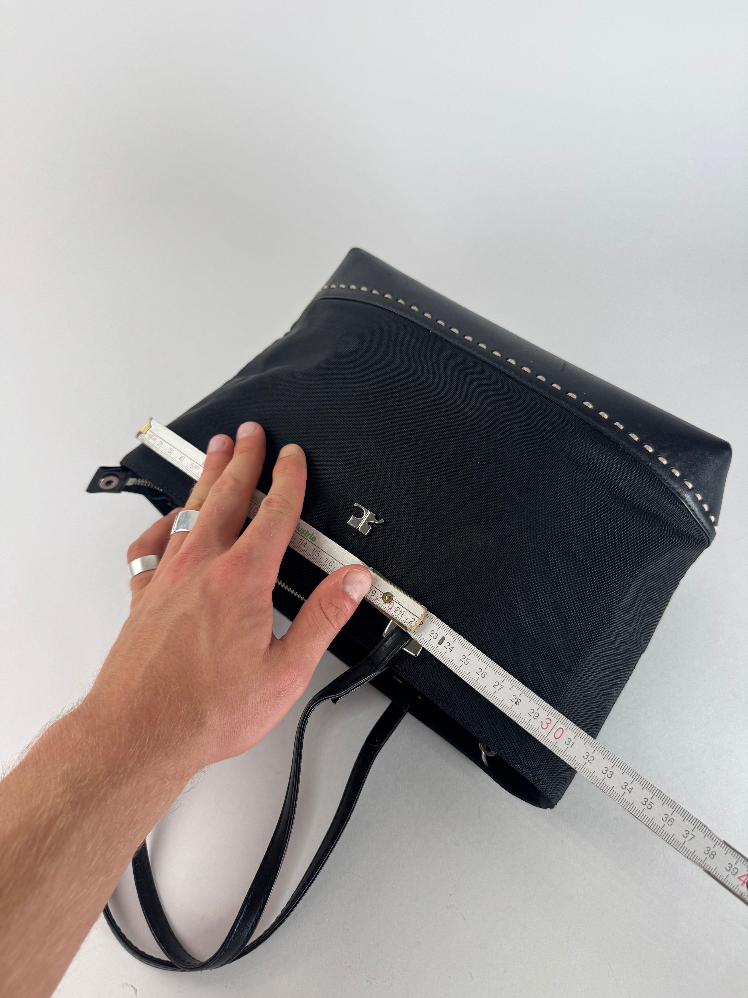 Courreges Vintage Leather Polyester Handbag Black Size ONE SIZE - 11 Thumbnail