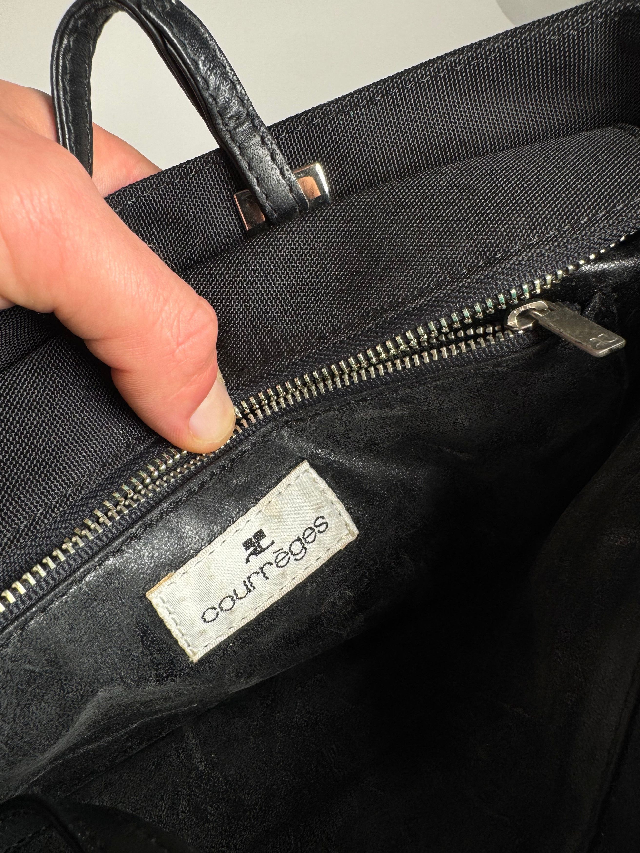 Courreges Vintage Leather Polyester Handbag Black Size ONE SIZE - 4 Thumbnail