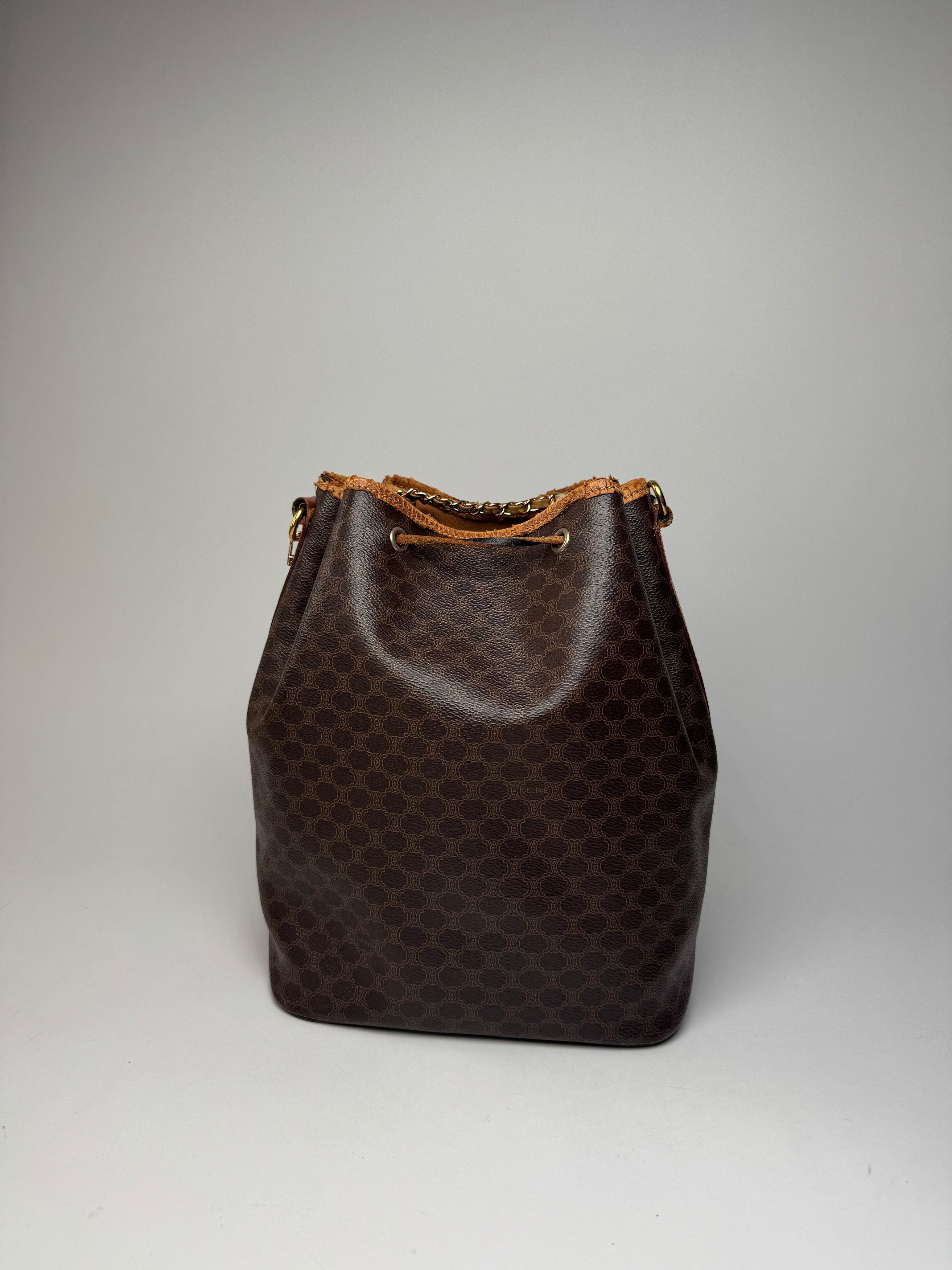 Celine Vintage Paris Sac Seau Monogram Leather Bag Brown Size ONE SIZE - 8 Thumbnail