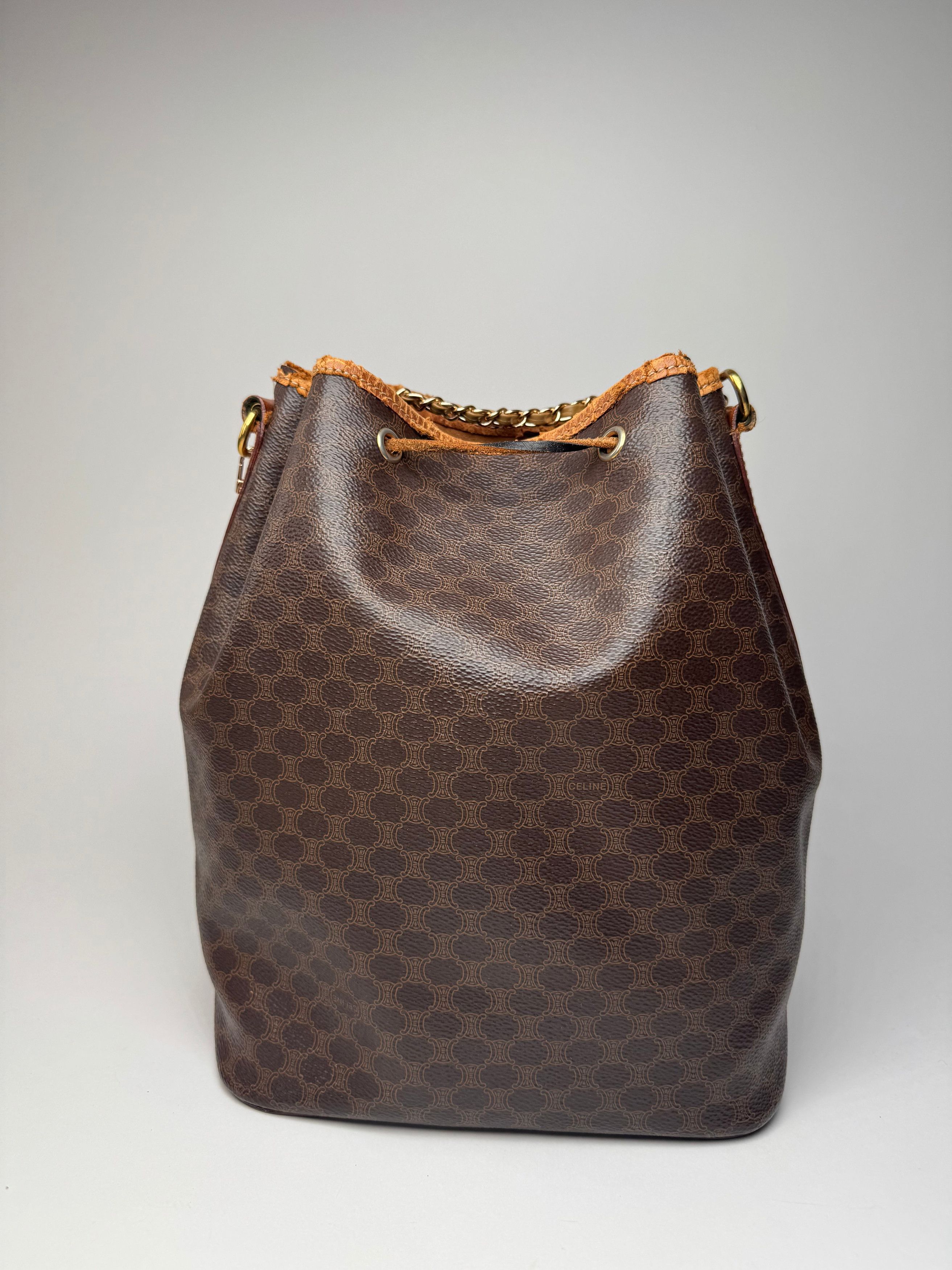 Celine Vintage Paris Sac Seau Monogram Leather Bag Brown Size ONE SIZE - 2 Thumbnail