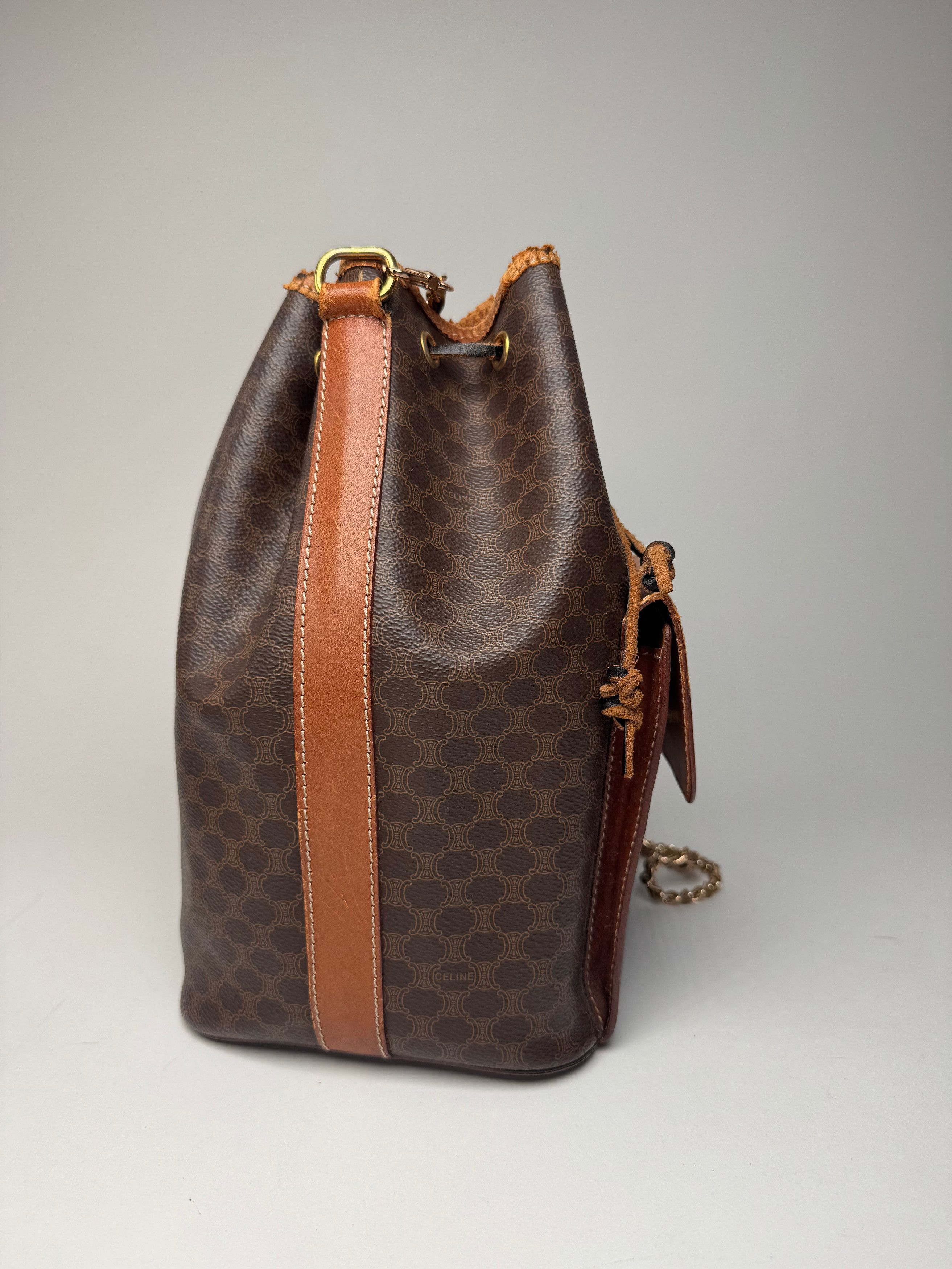 Celine Vintage Paris Sac Seau Monogram Leather Bag Brown Size ONE SIZE - 7 Thumbnail
