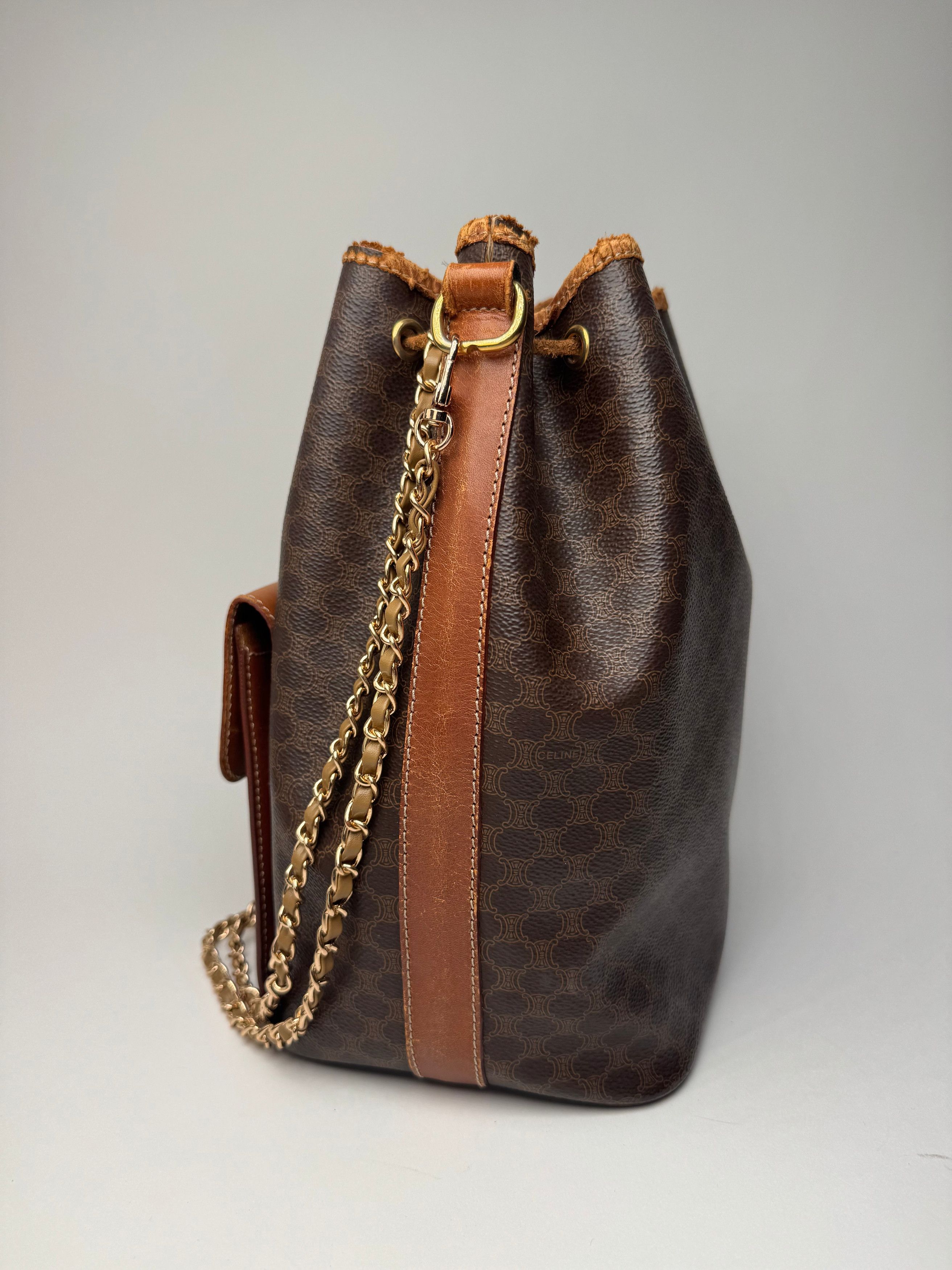Celine Vintage Paris Sac Seau Monogram Leather Bag Brown Size ONE SIZE - 9 Thumbnail