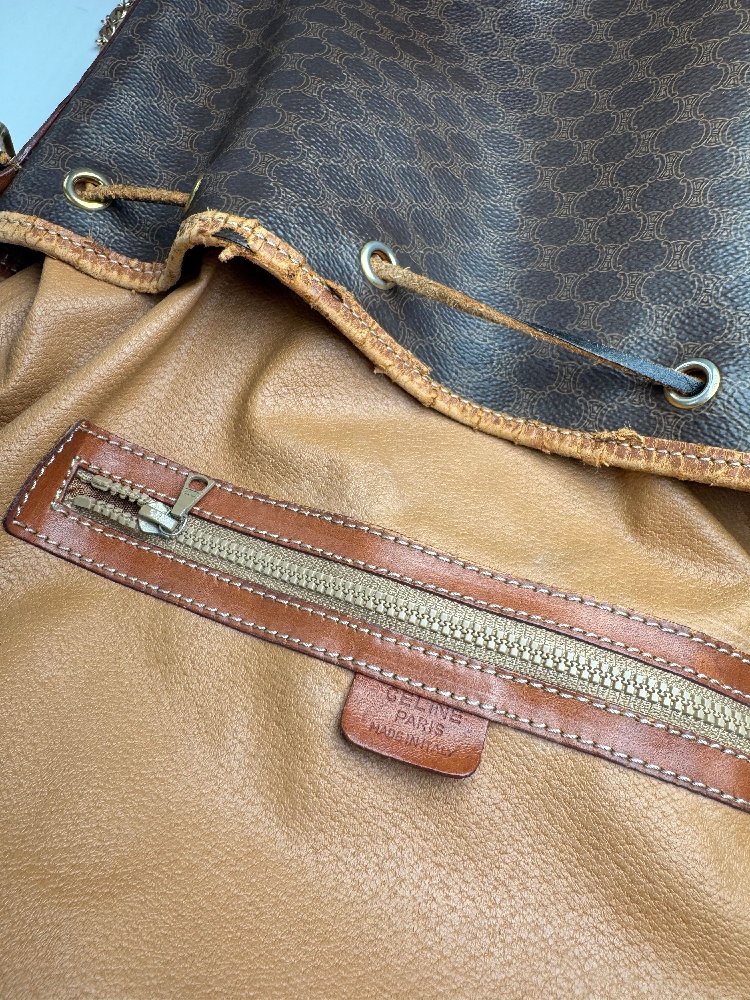 Celine Vintage Paris Sac Seau Monogram Leather Bag Brown Size ONE SIZE - 4 Thumbnail