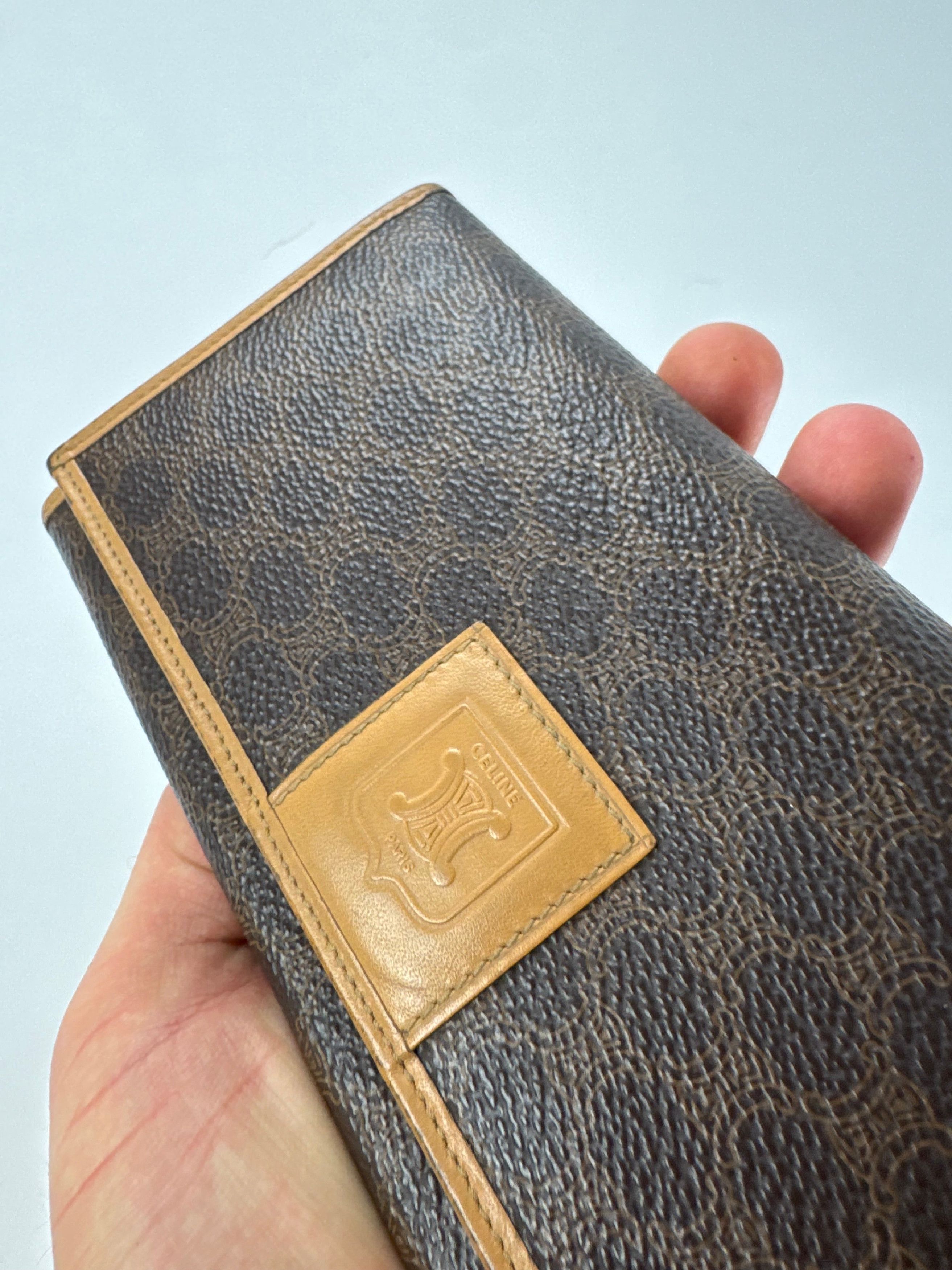Celine Vintage Paris Triomphe Monogram Leather Wallet Brown Size ONE SIZE - 3 Thumbnail