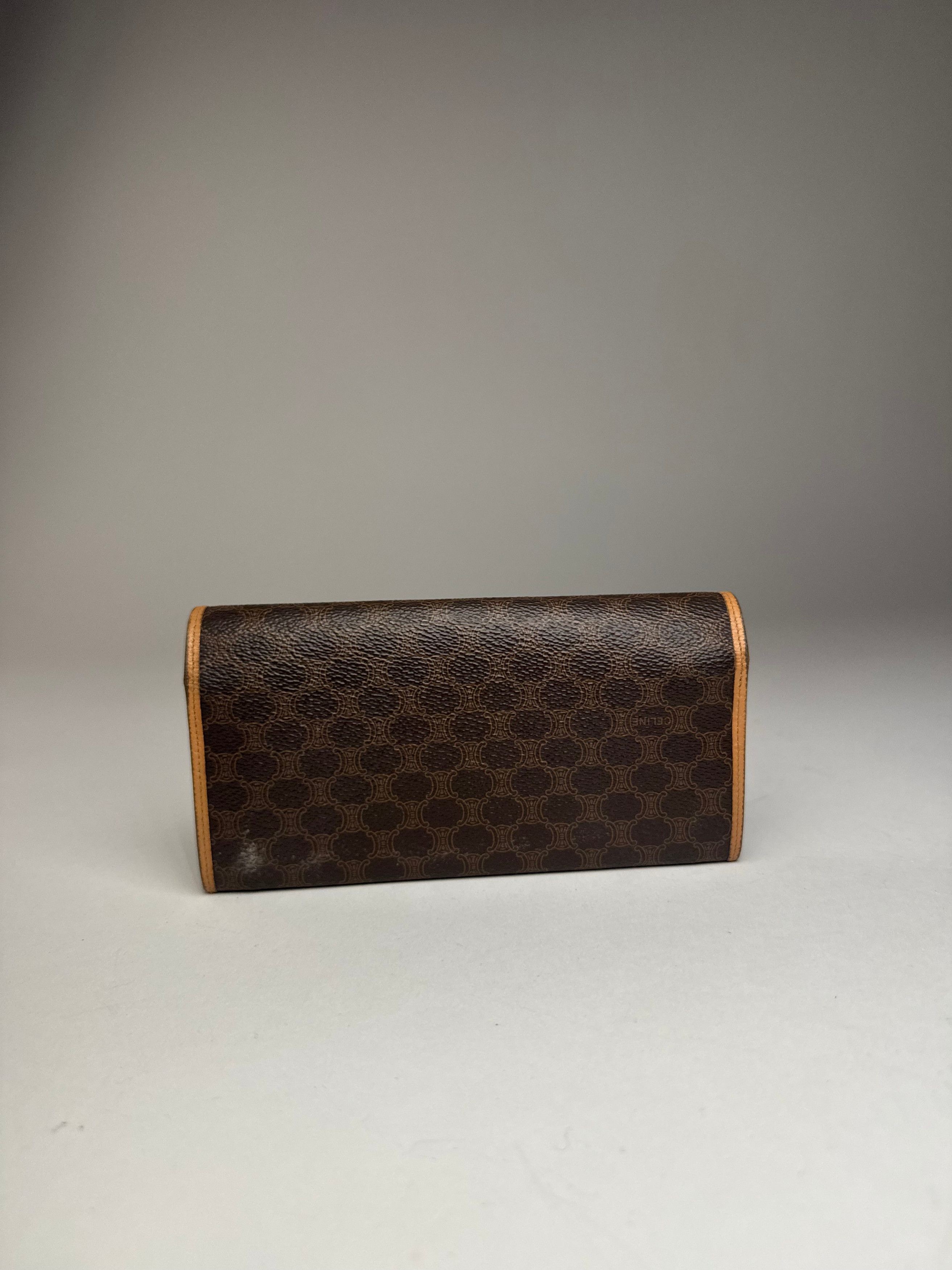Celine Vintage Paris Triomphe Monogram Leather Wallet Brown Size ONE SIZE - 10 Thumbnail