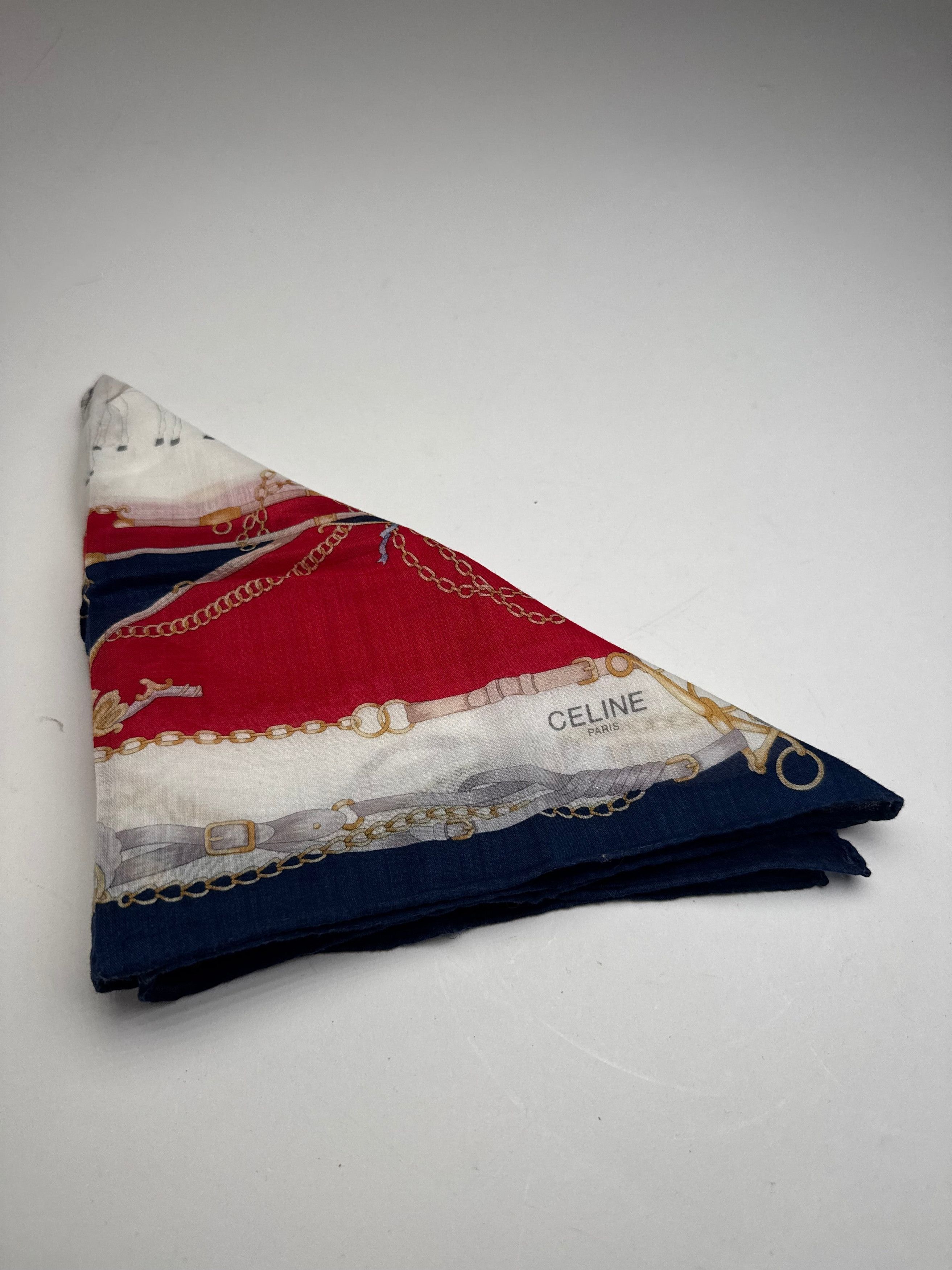 Celine Vintage Equistarian Scarf Navy White Red Size ONE SIZE - 7 Thumbnail