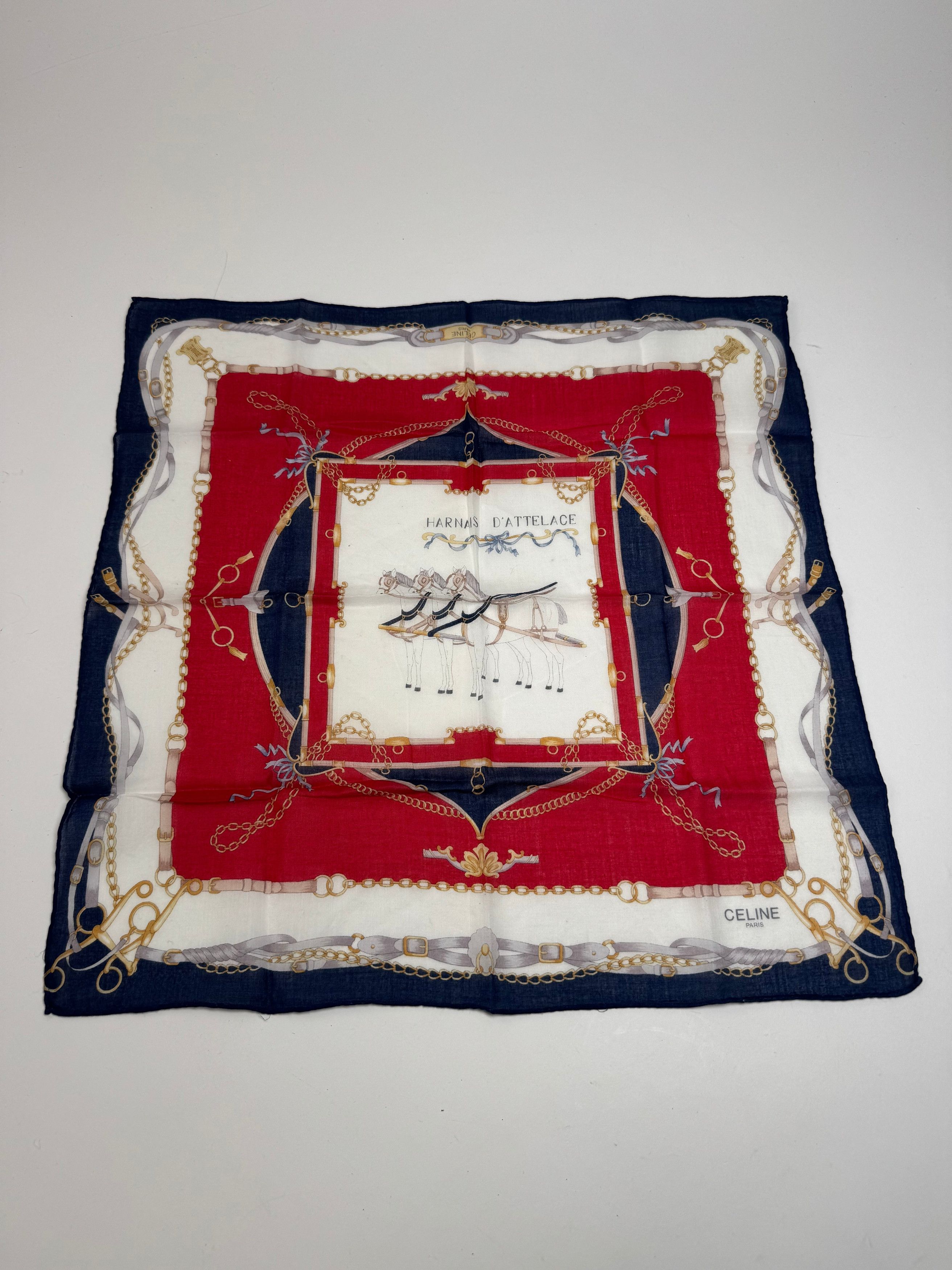 Celine Vintage Equistarian Scarf Navy White Red Size ONE SIZE - 4 Thumbnail