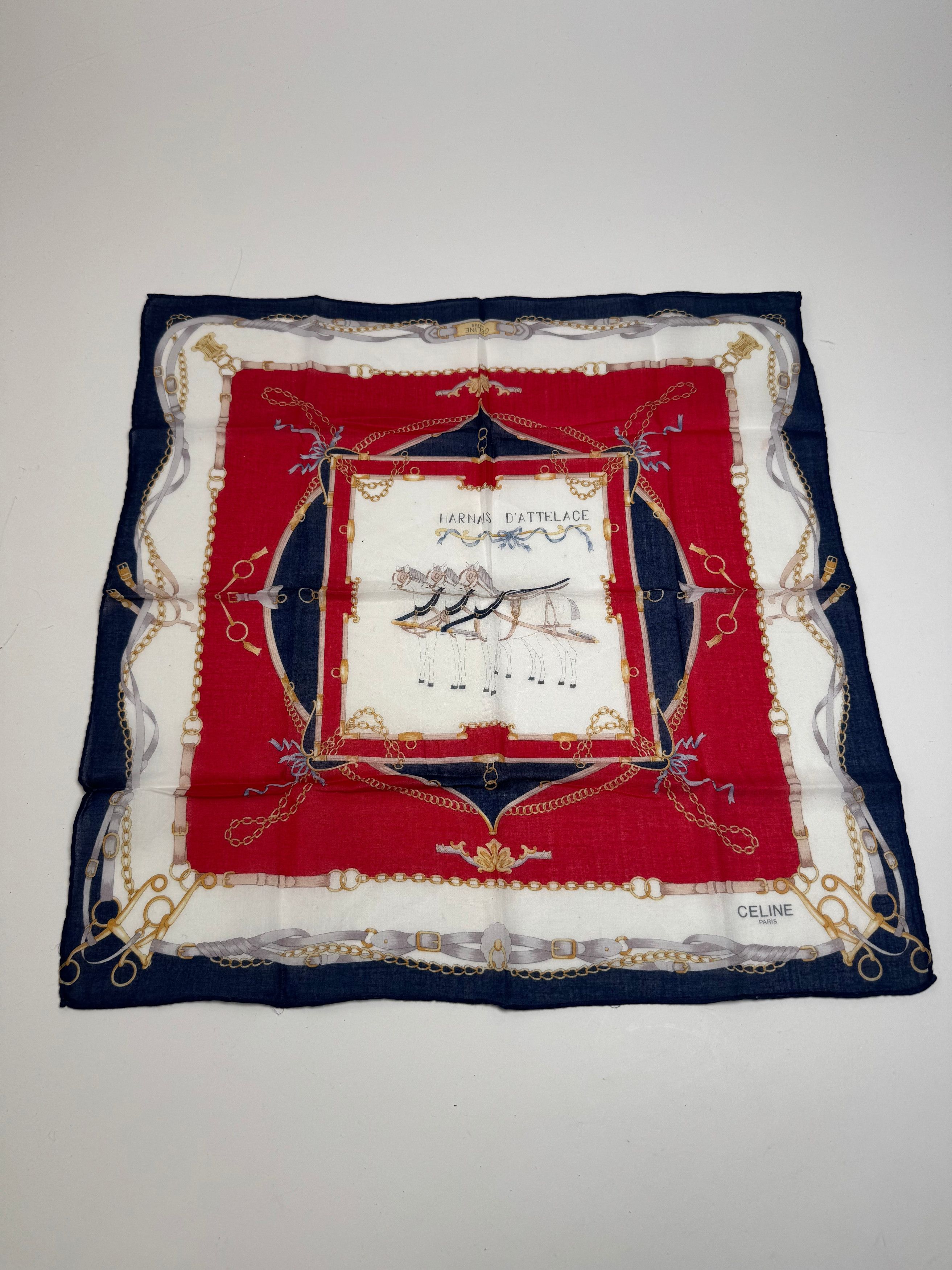 Celine Vintage Equistarian Scarf Navy White Red Size ONE SIZE - 8 Thumbnail