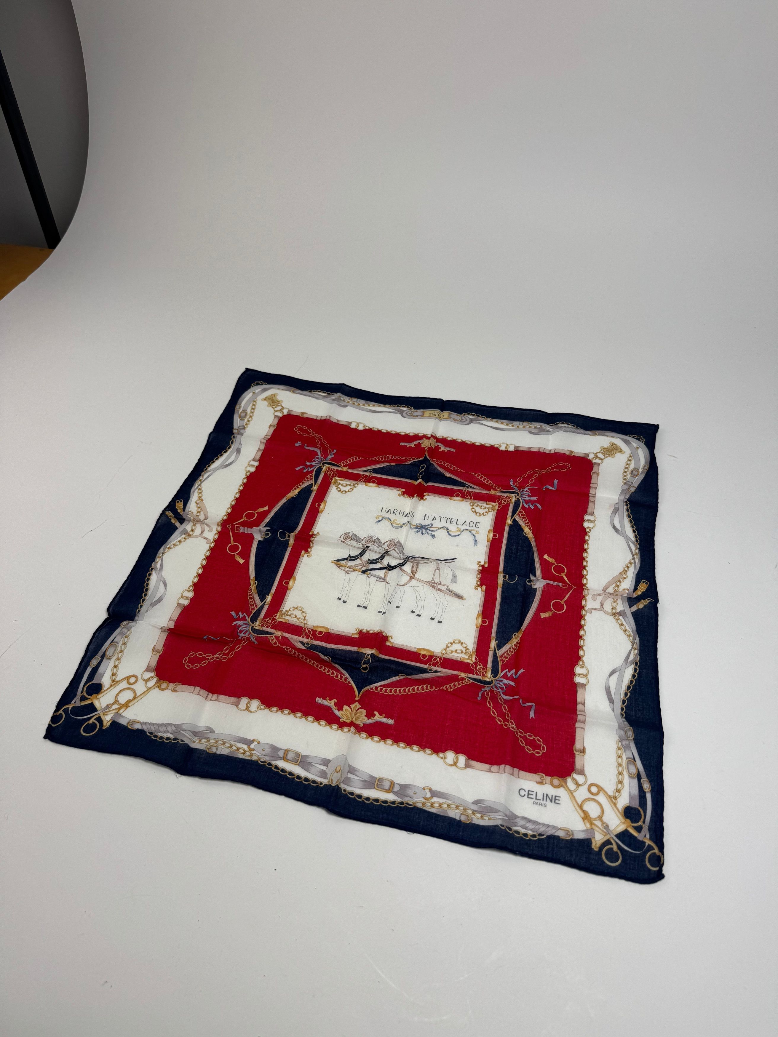 Celine Vintage Equistarian Scarf Navy White Red Size ONE SIZE - 5 Thumbnail